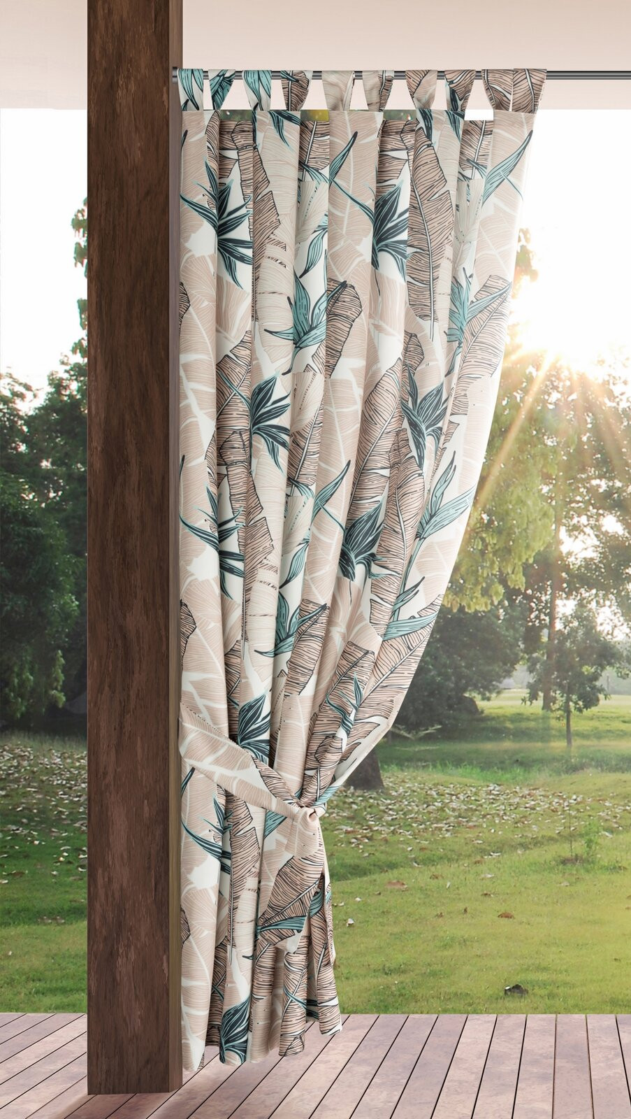 Hotový závěs GARDEN 8 béžový / zelený - na průchodkách