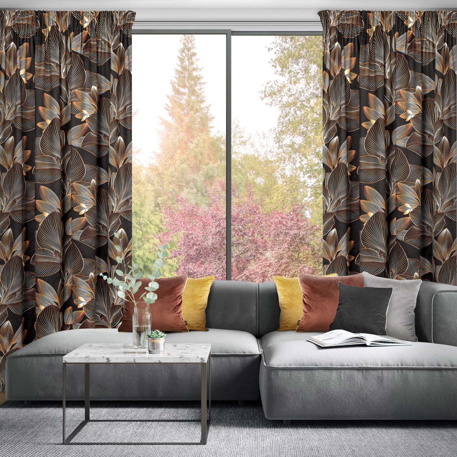 Hotový závěs LARISA černý - na pásce