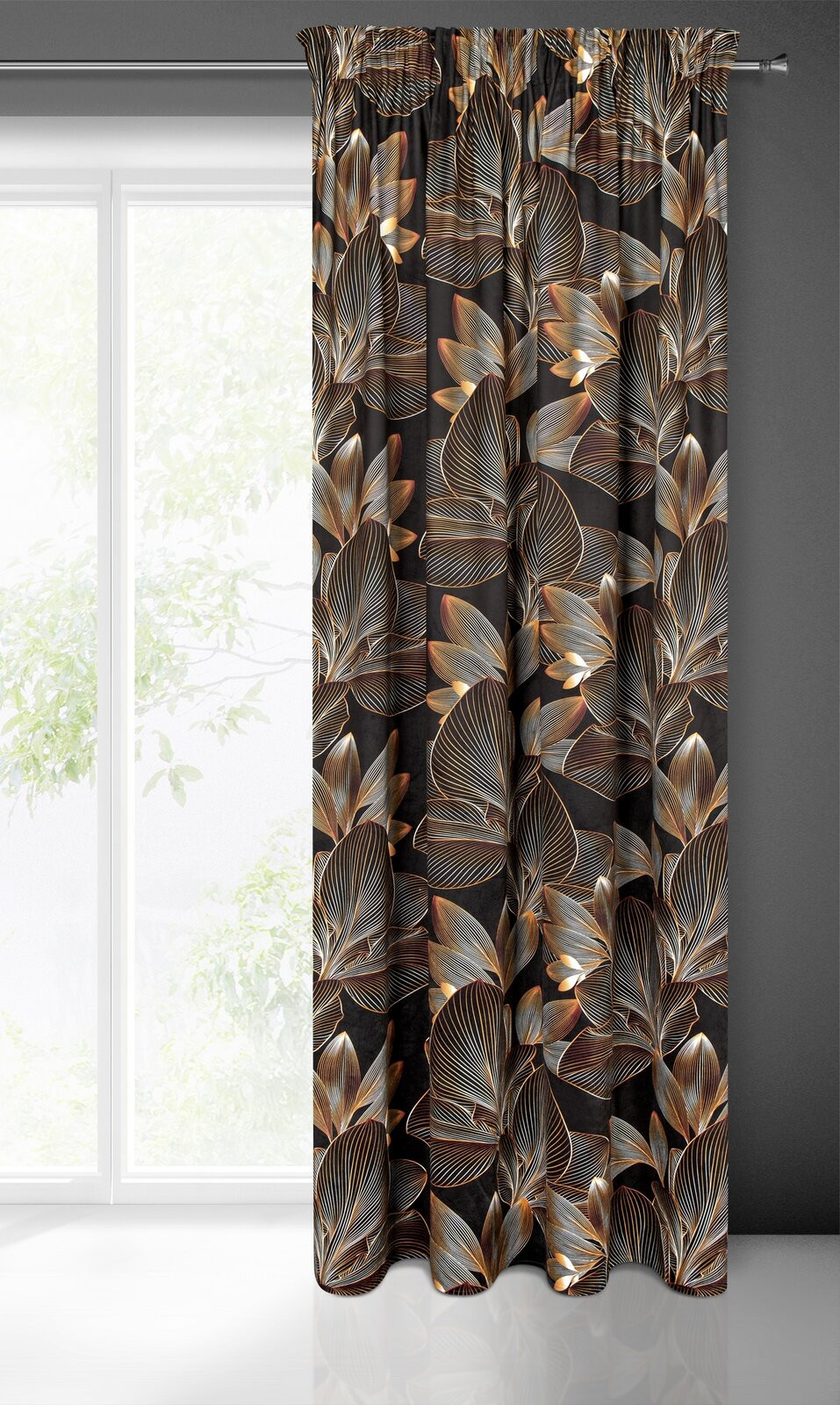 Hotový závěs LARISA černý - na pásce