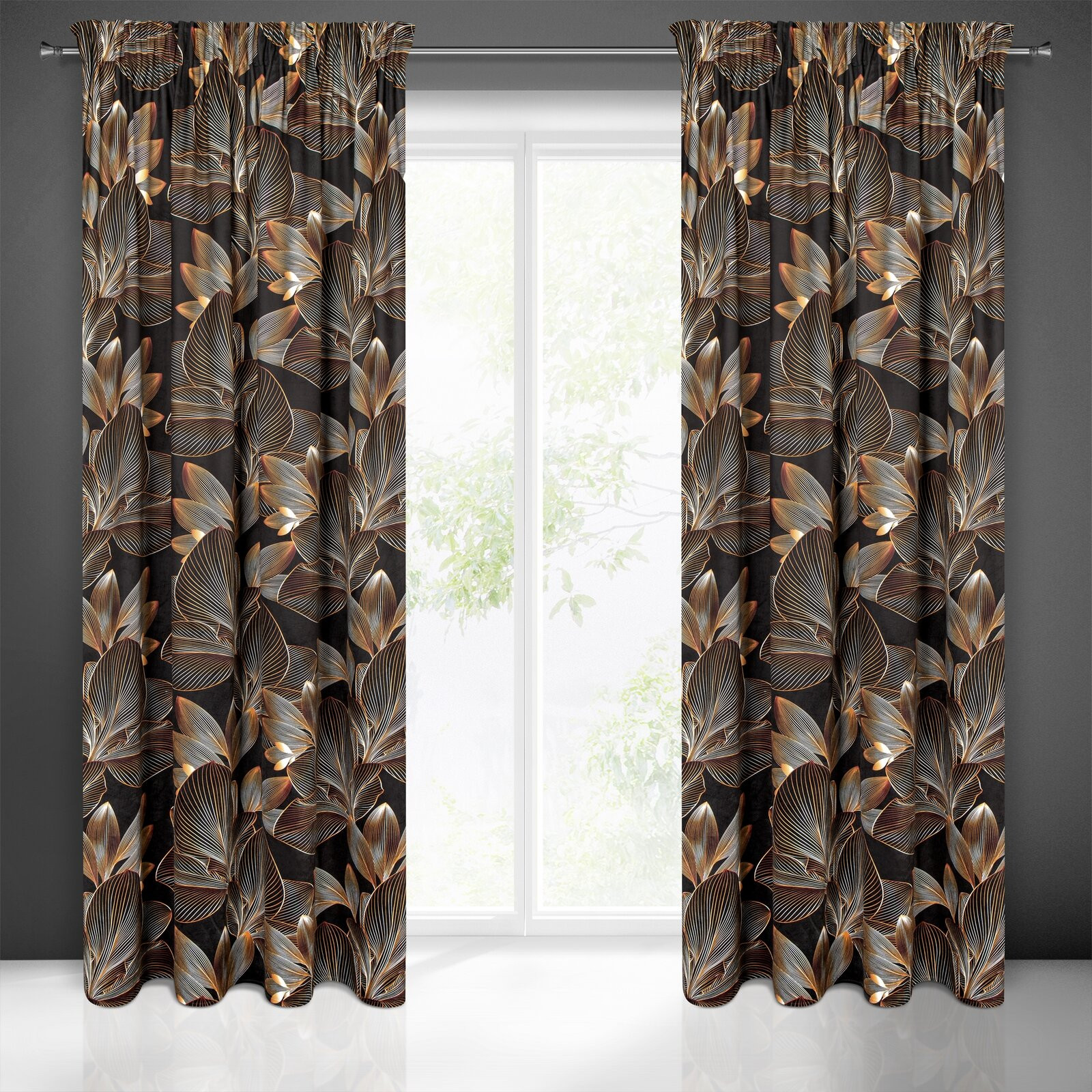 Hotový závěs LARISA černý - na pásce