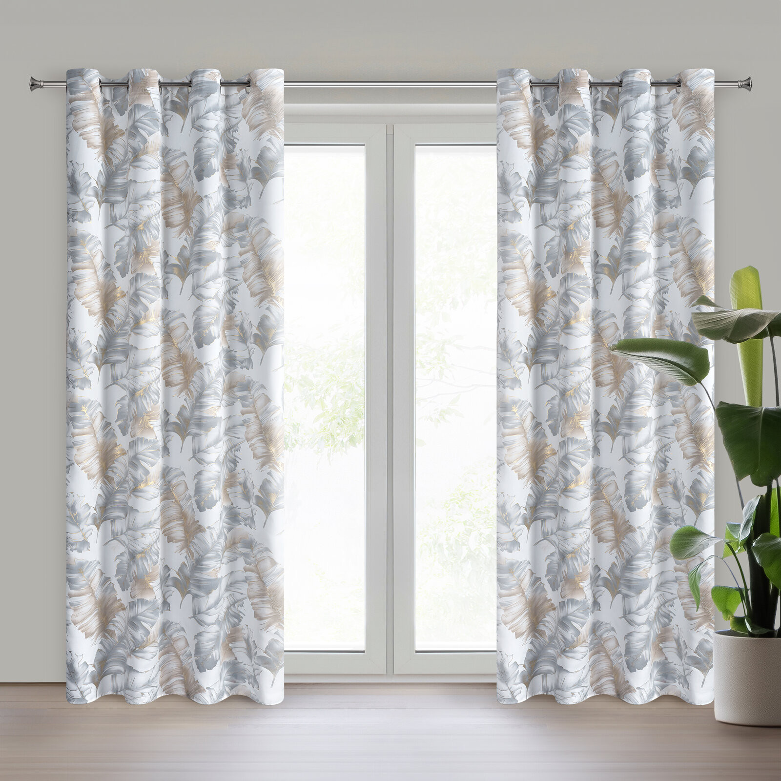 Hotový závěs LAYLA 3 stříbrný / šampaňské - na průchodkách