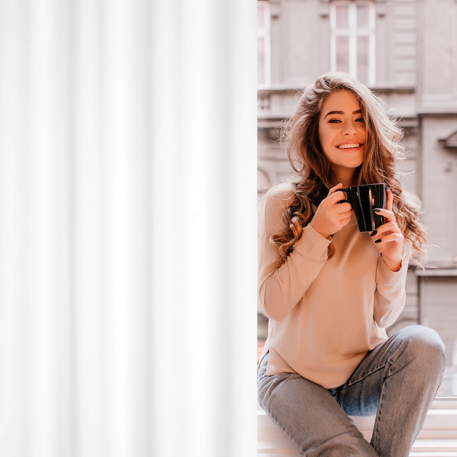 Hotový závěs LOGAN bílý - na průchodkách