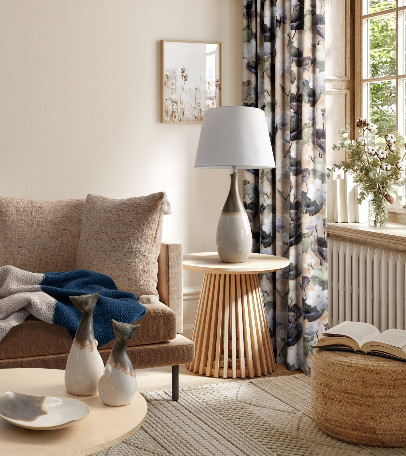 Hotový závěs LOTOS béžový - na pásce