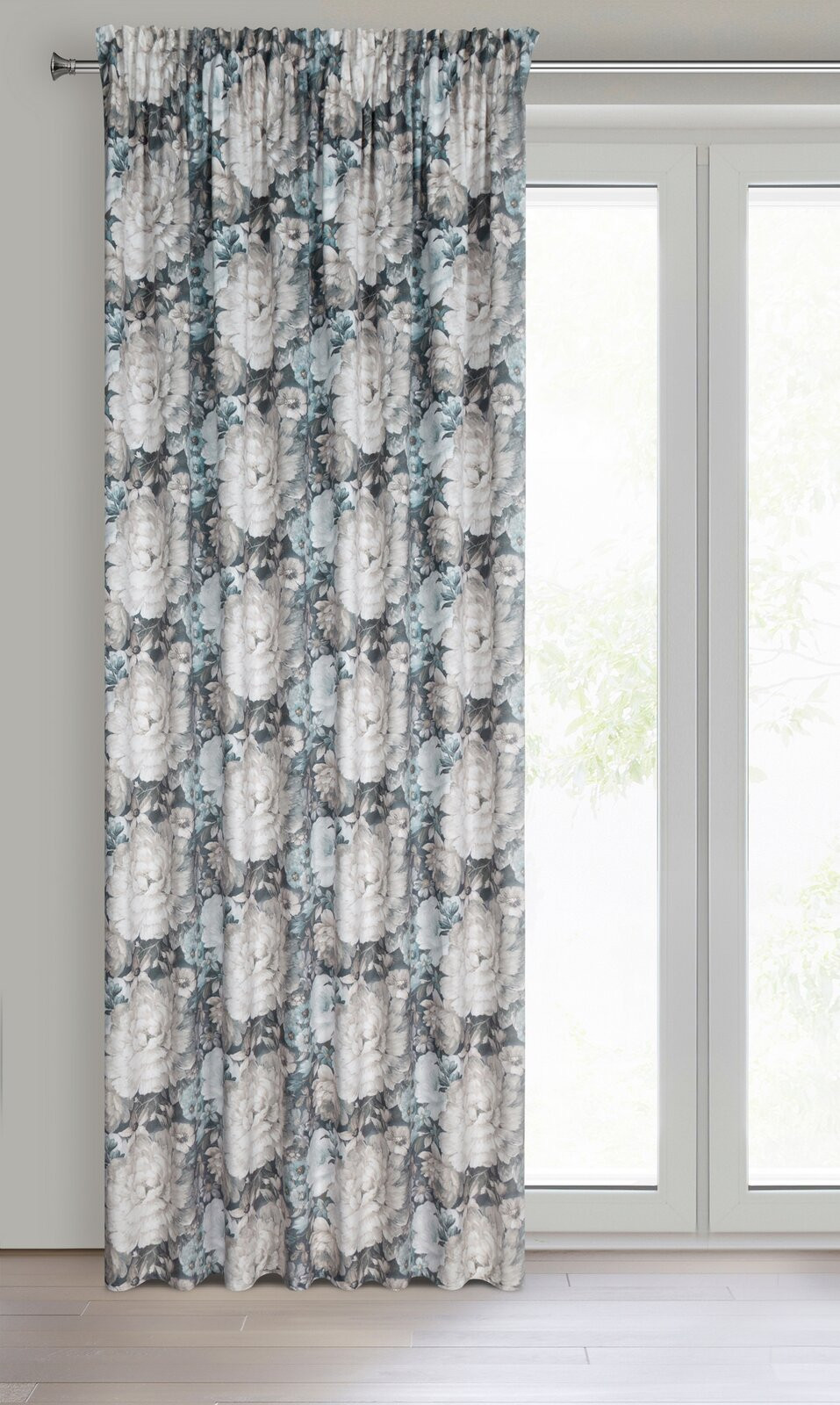 Hotový závěs LUCIA krémový/modrý - na pásce