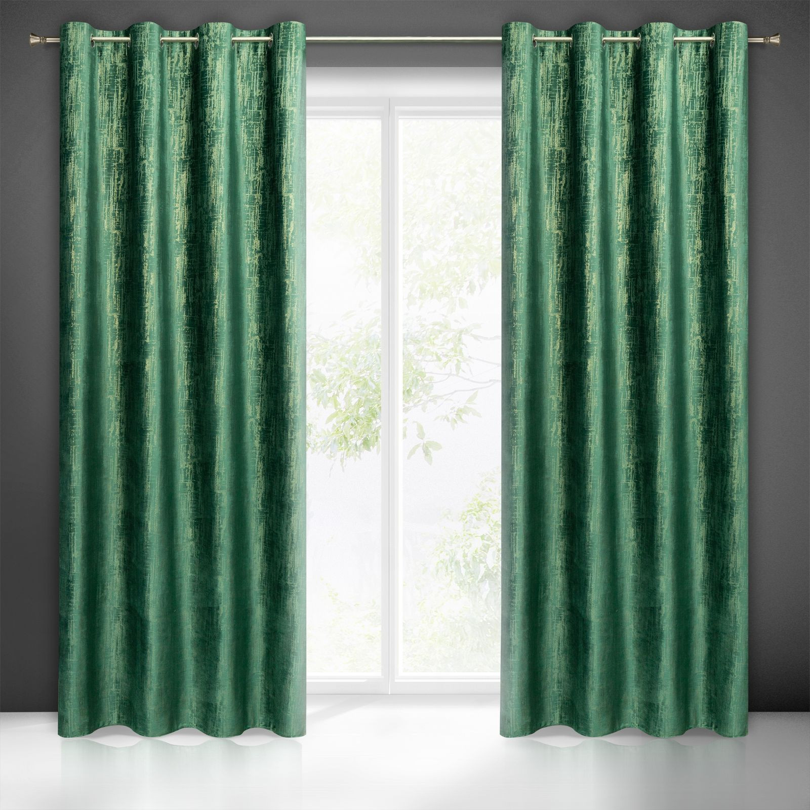 Hotový závěs MARSALA tmavě zelený / zlatý - na průchodkách