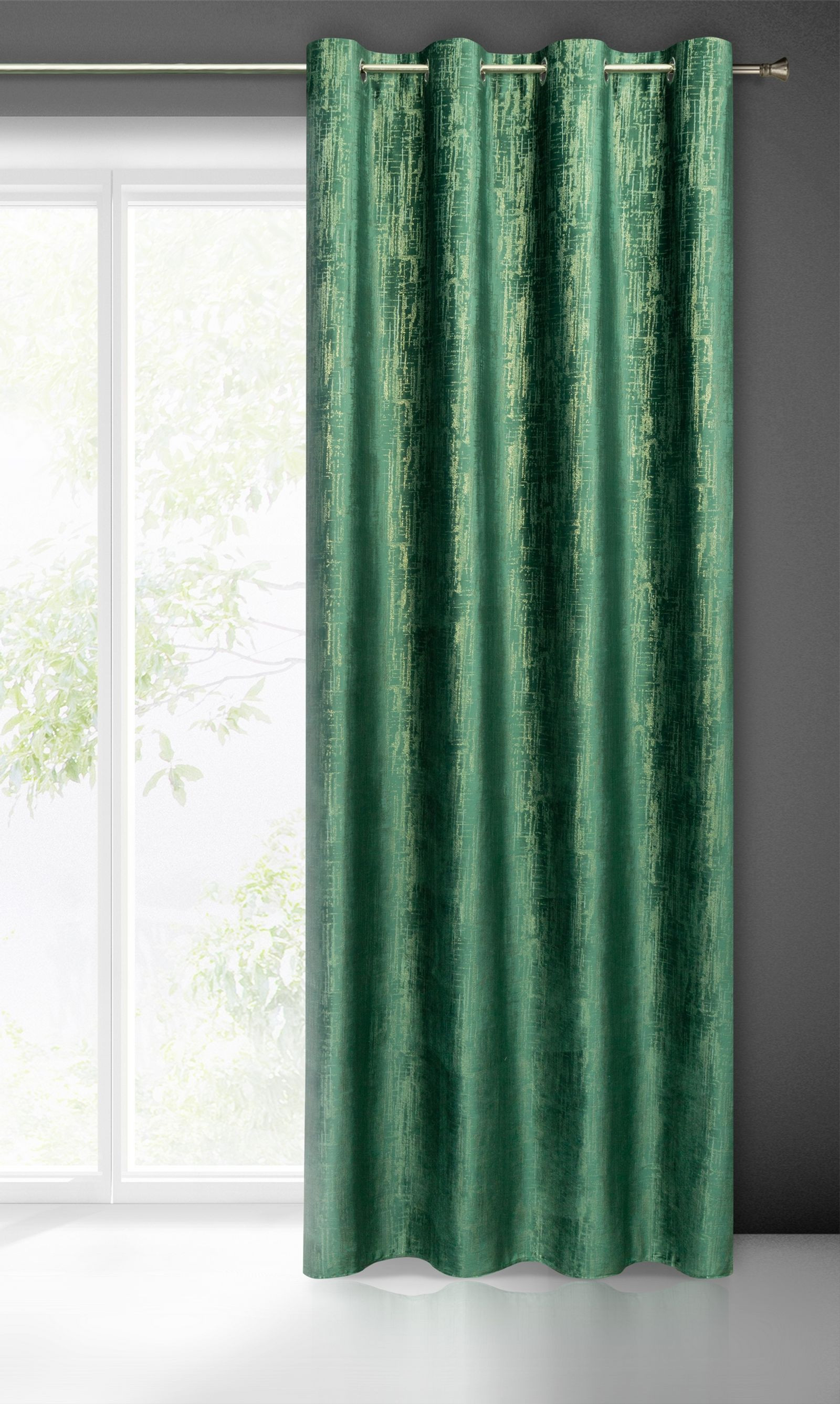 Hotový závěs MARSALA tmavě zelený / zlatý - na průchodkách