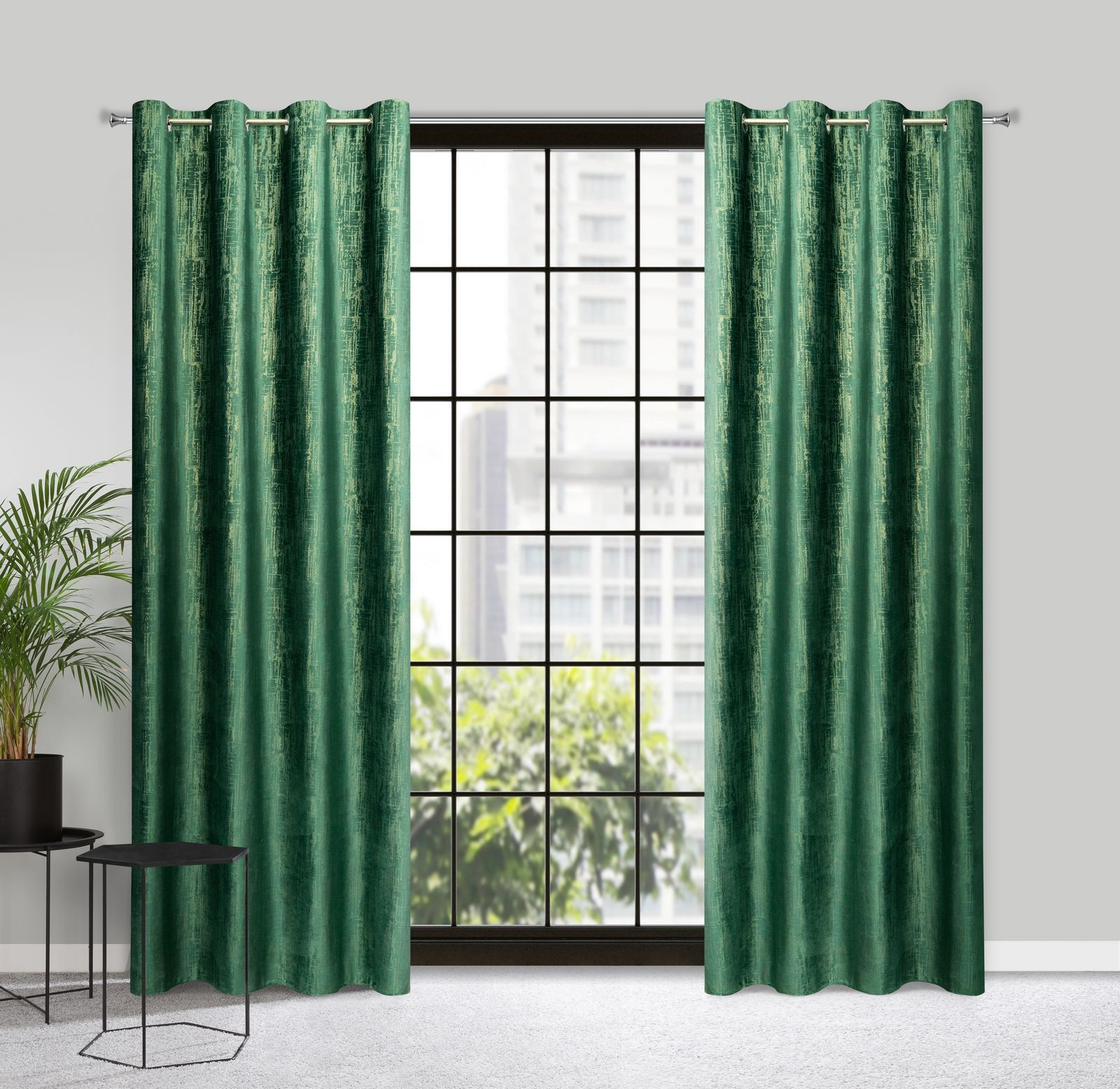 Hotový závěs MARSALA tmavě zelený / zlatý - na průchodkách