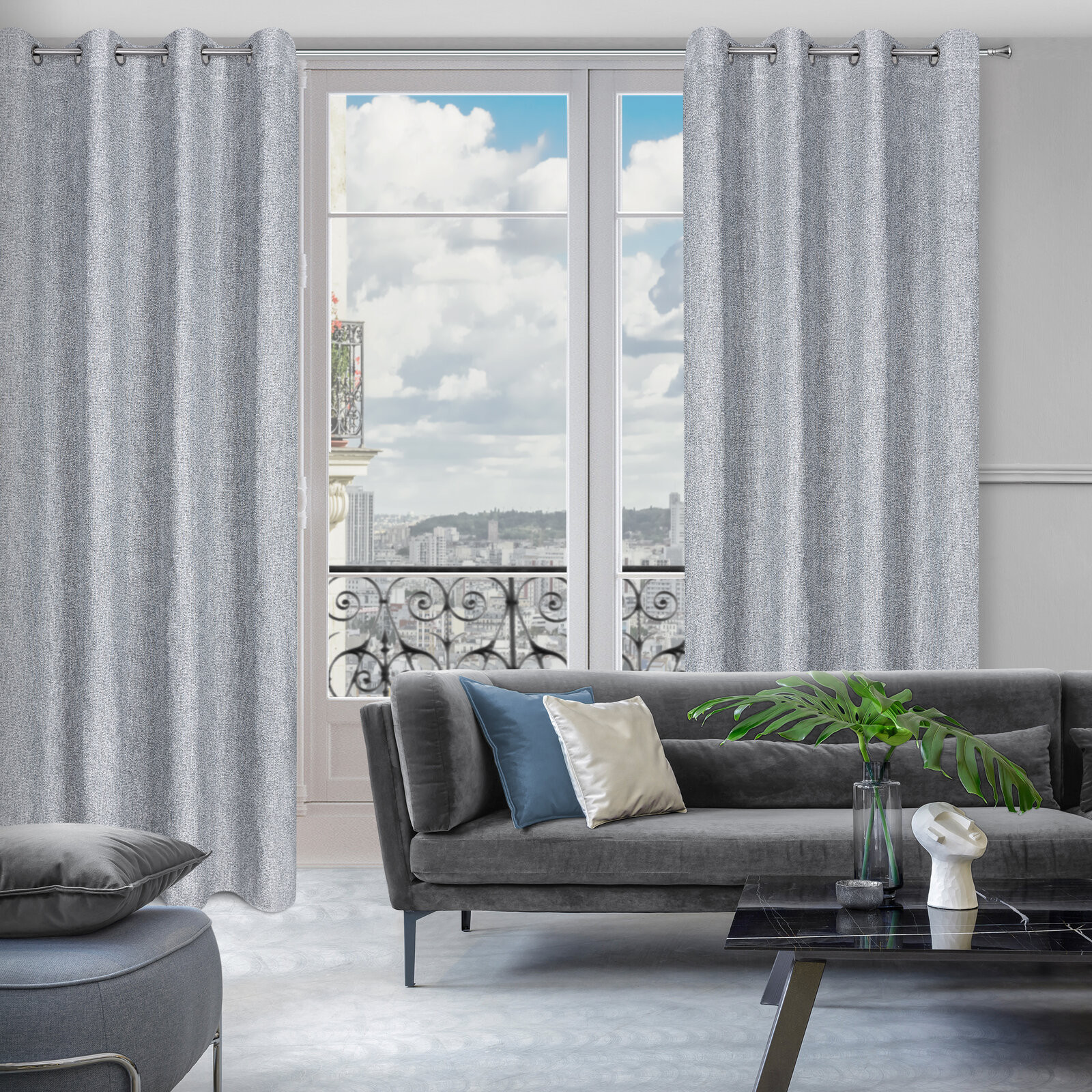 Hotový závěs MEGAN šedý - na průchodkách