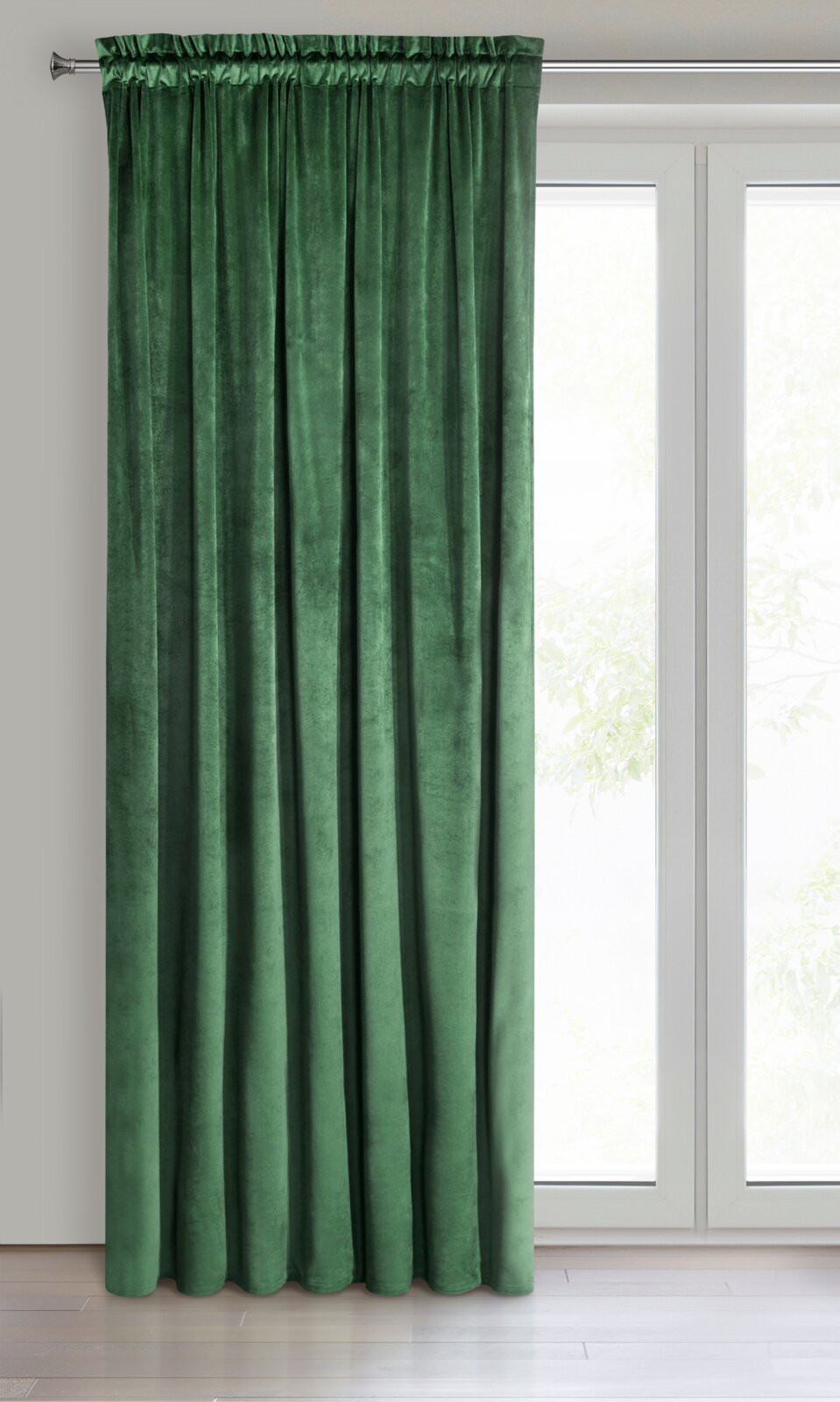 Hotový závěs MELÁNÍ tmavě zelený - na pásce