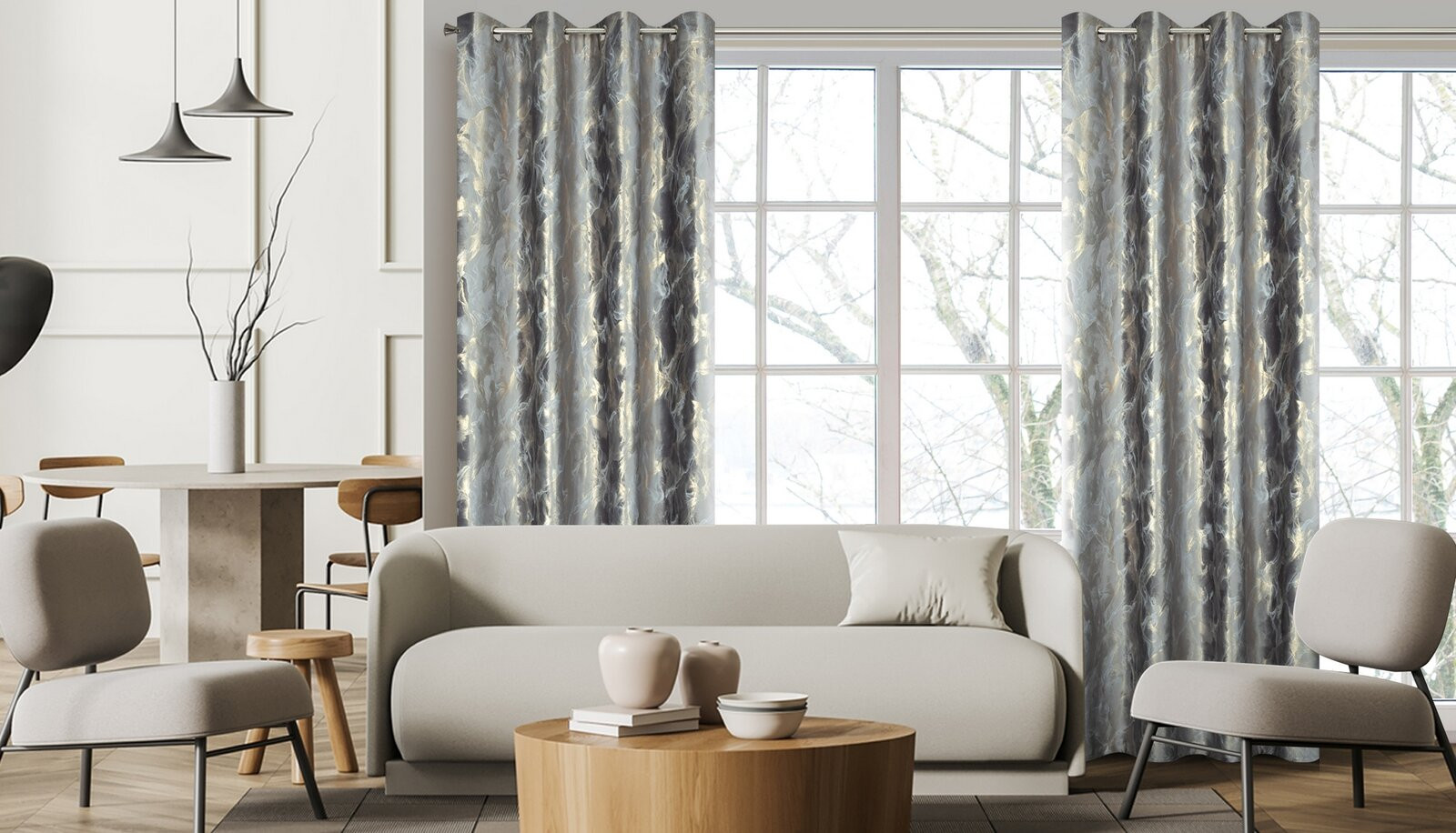 Hotový závěs MELODY ocelový - na průchodkách