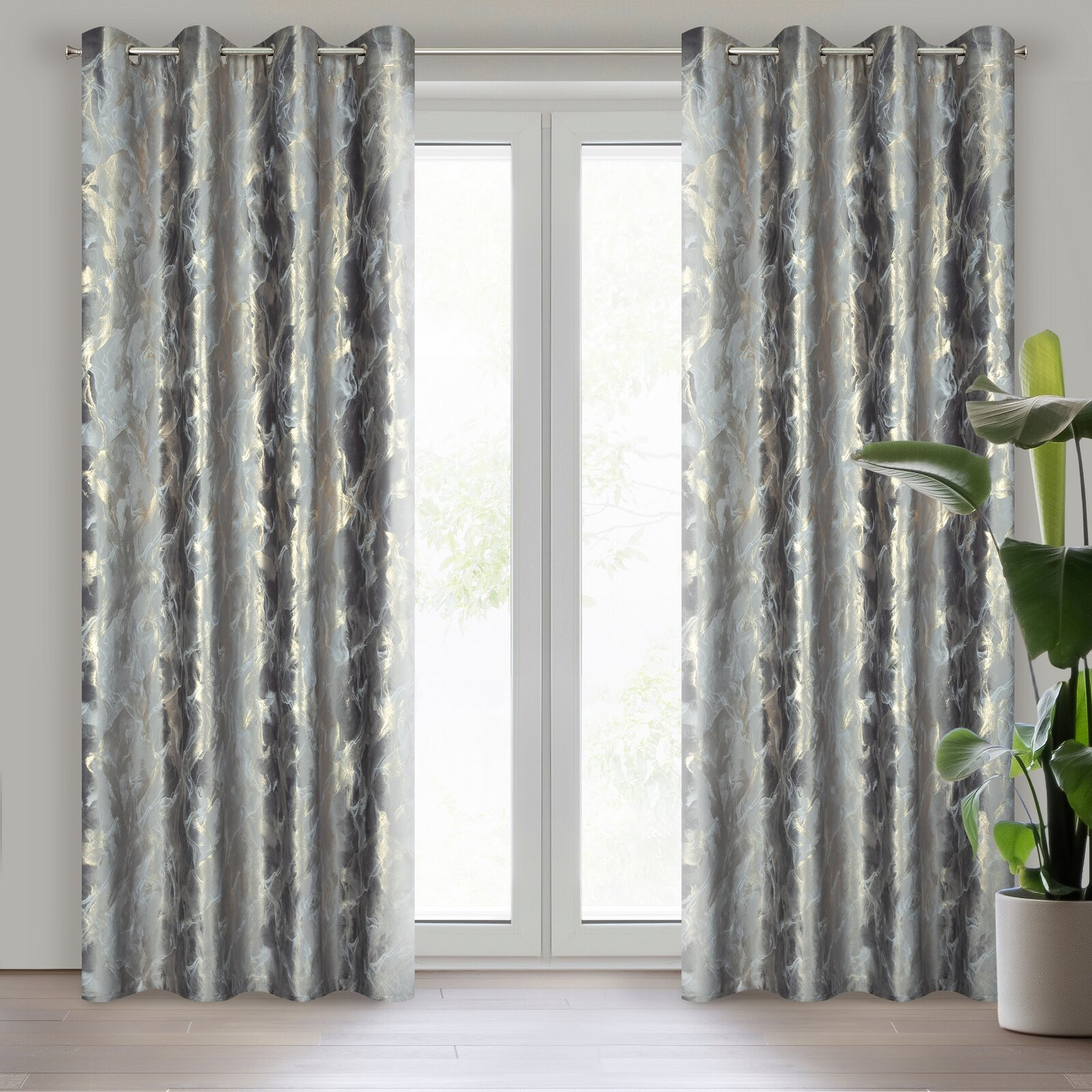 Hotový závěs MELODY ocelový - na průchodkách