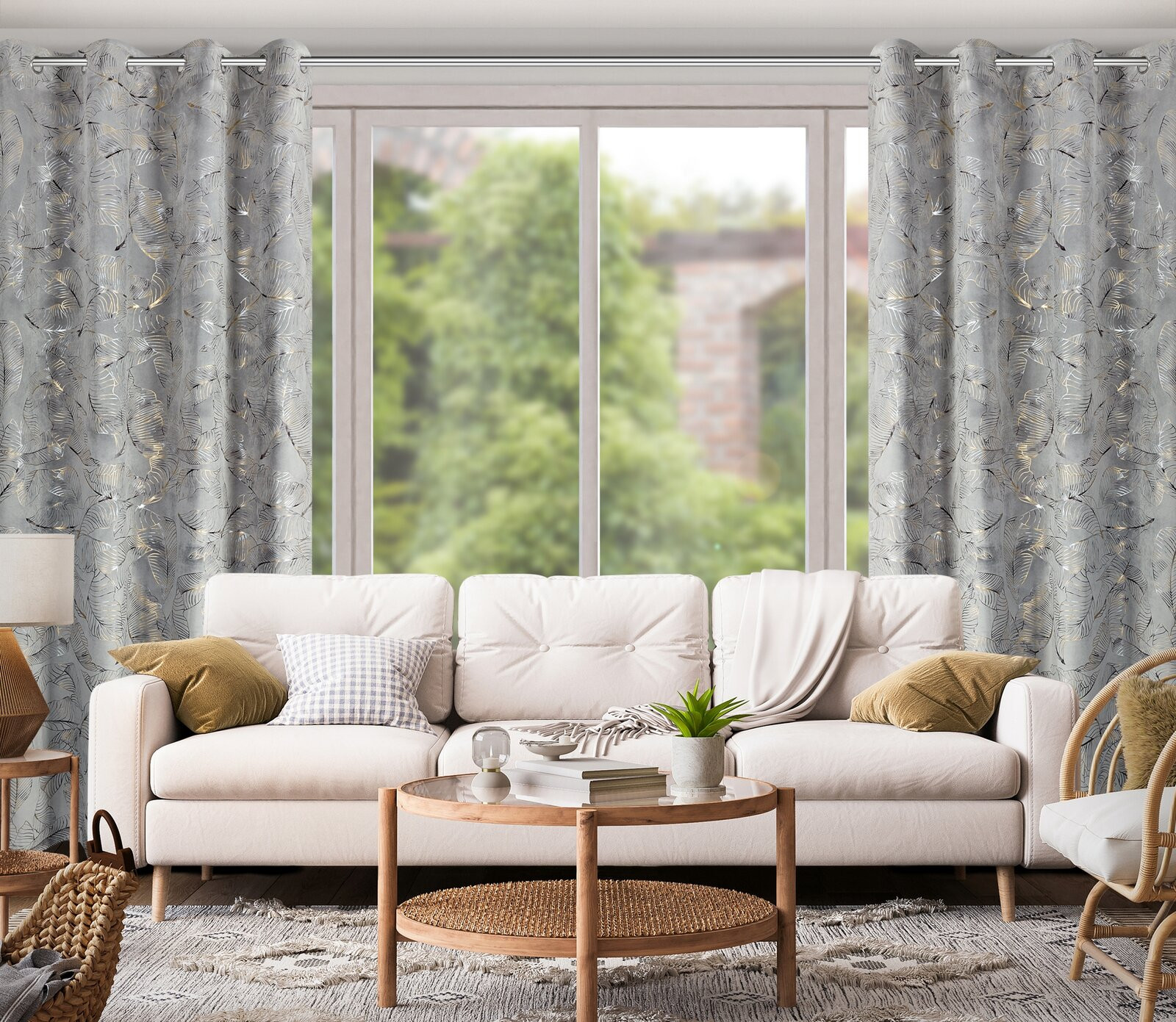 Hotový závěs ODĚTA tmavý ocelový - na průchodkách