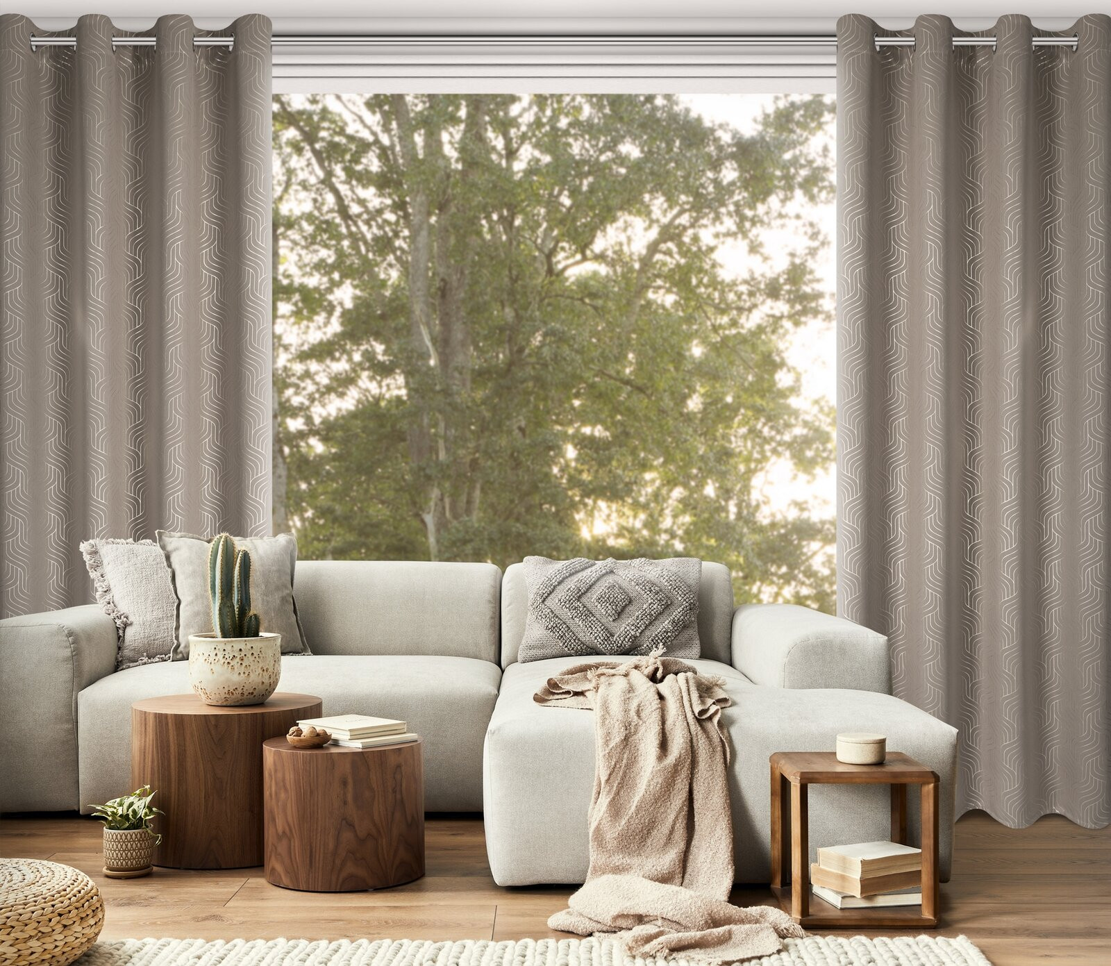 Hotový závěs OLETA tmavě béžový / šampaňské - na průchodkách