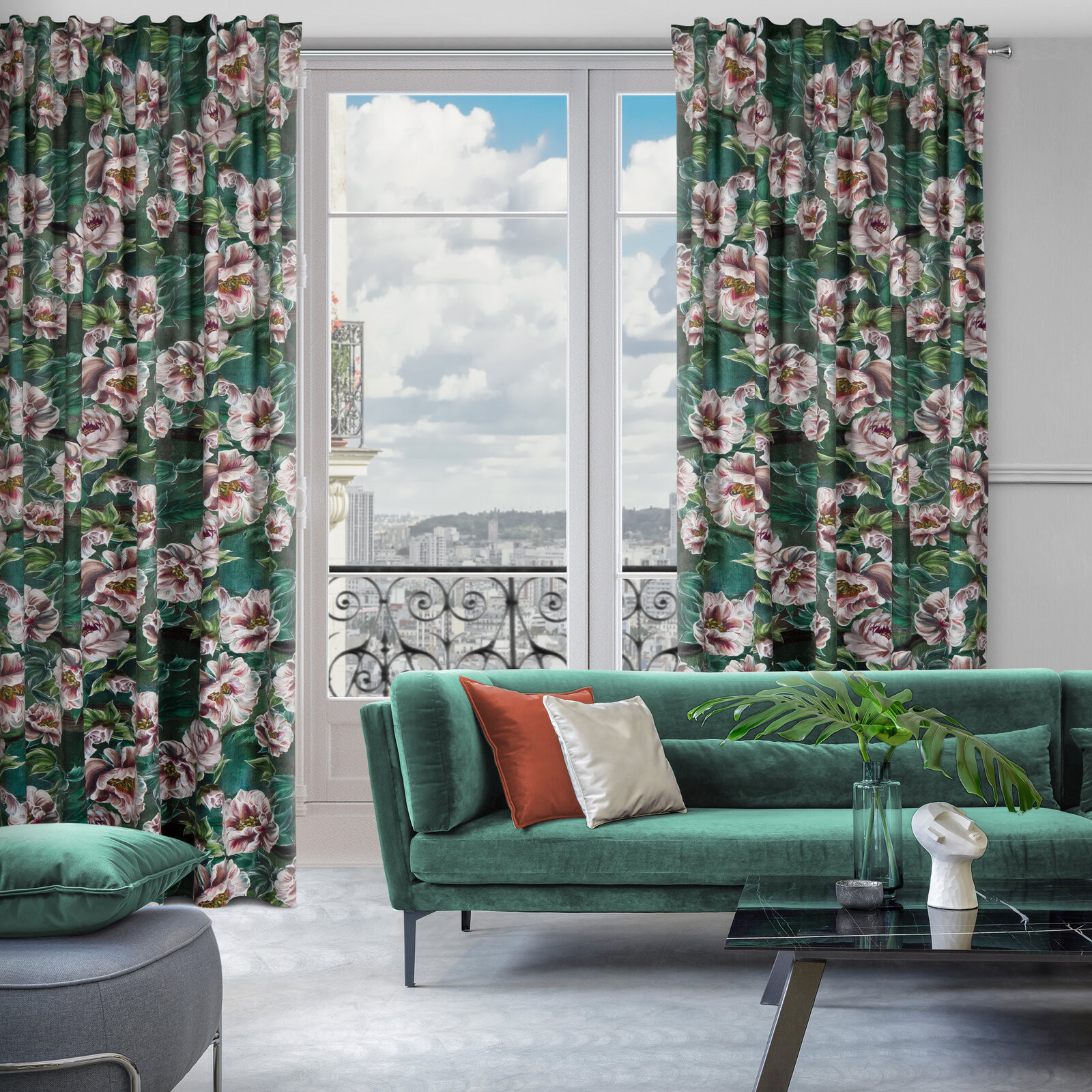 Hotový závěs PALMERA zelený - na pásce