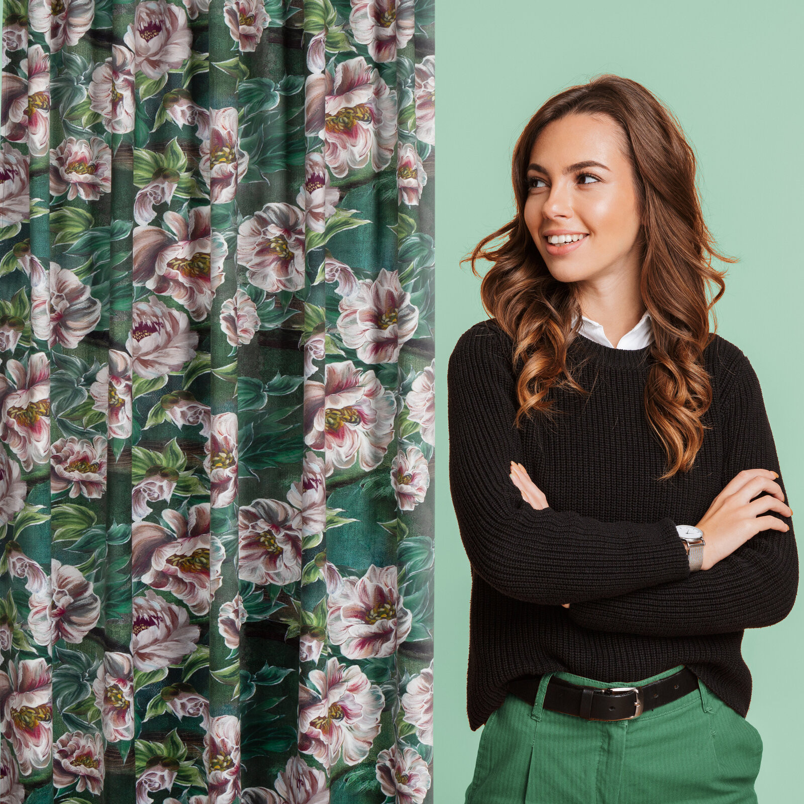 Hotový závěs PALMERA zelený - na pásce