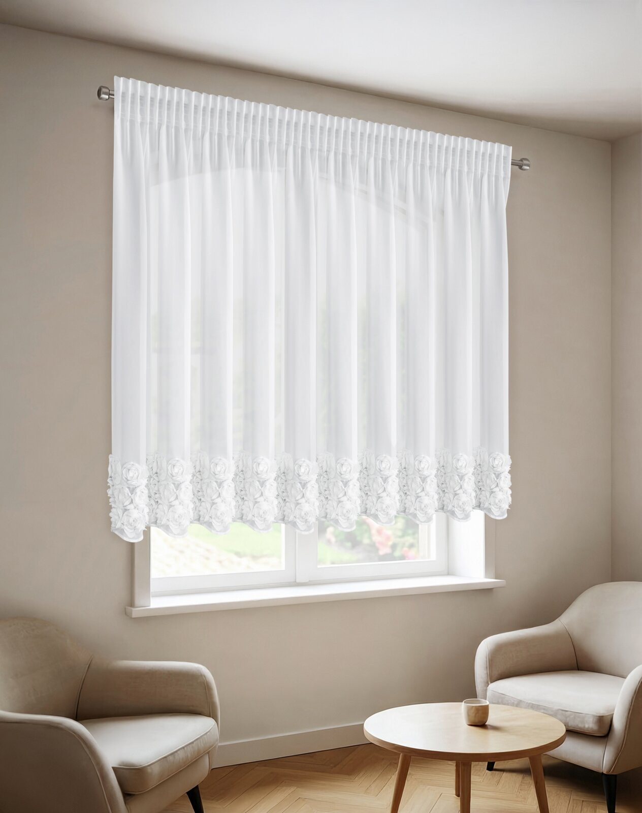 Hotová záclona ROSES 8 bílý - na pásce