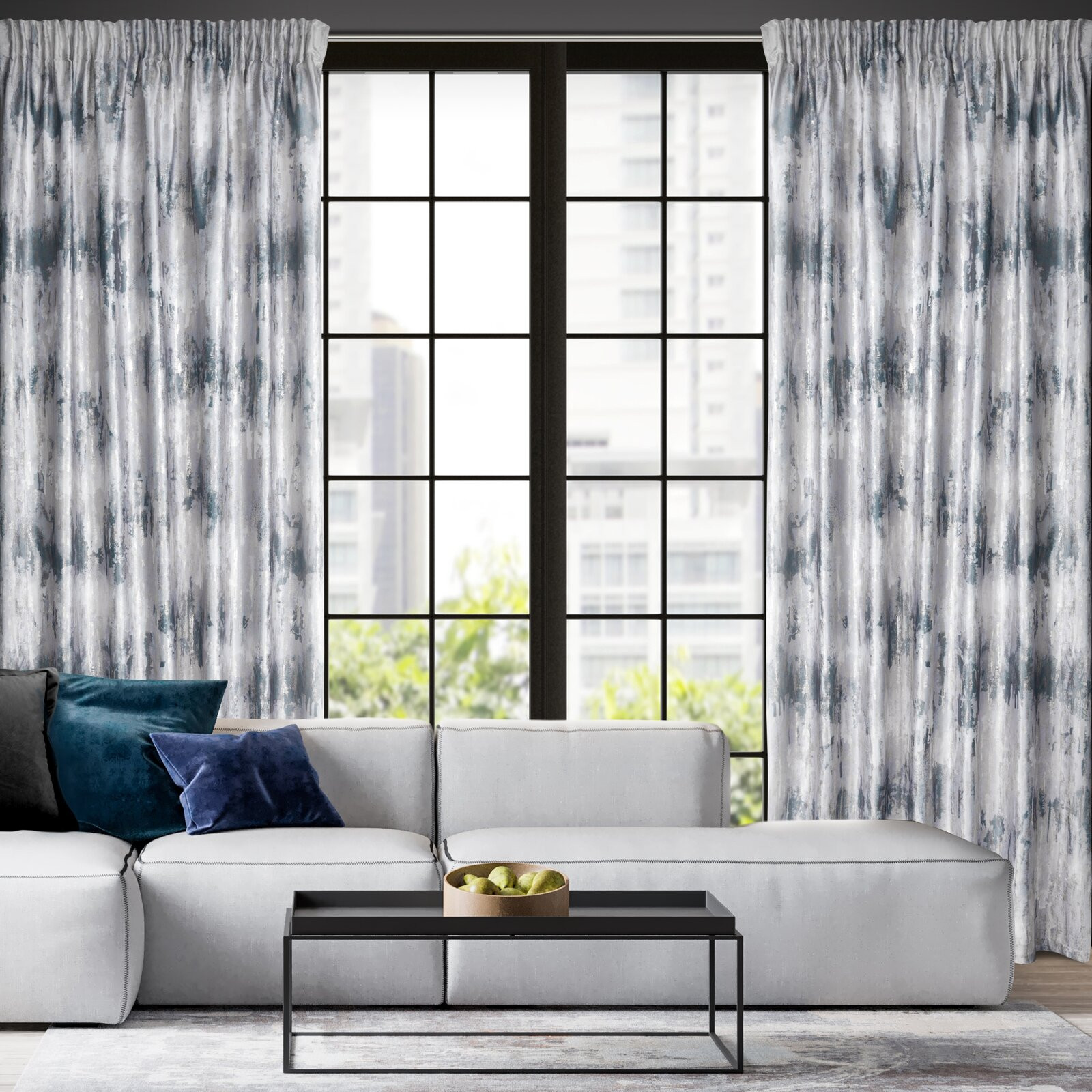 Hotový závěs TINA stříbrný - na pásce