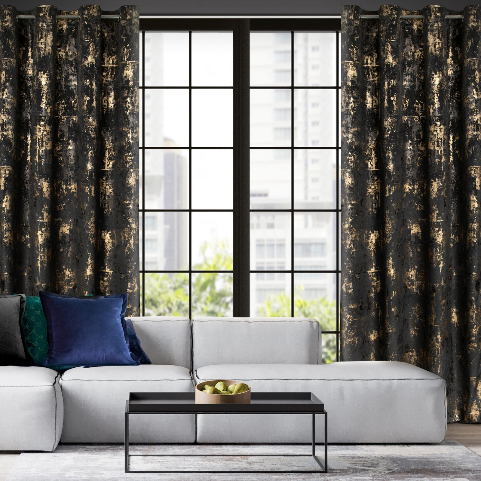 Hotový závěs TONIA černý - na průchodkách