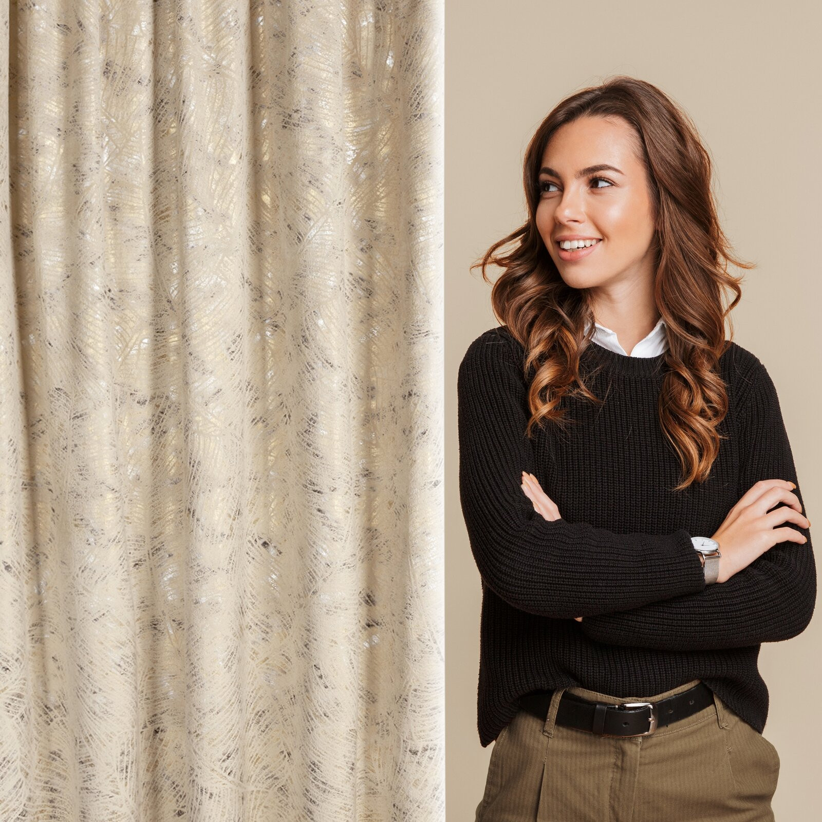 Hotový závěs TULIA béžový - na pásce