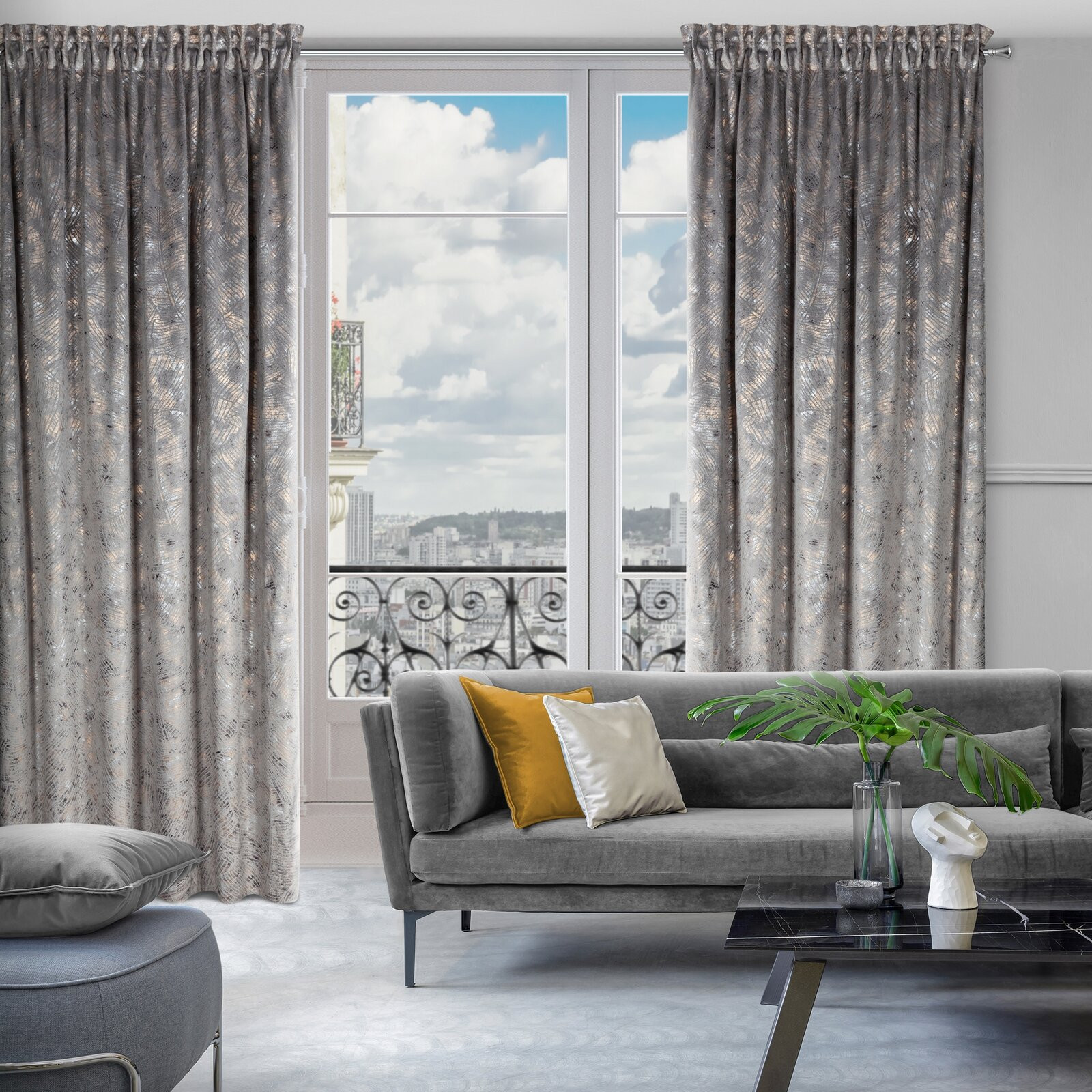 Hotový závěs TULIA ocelový - na pásce