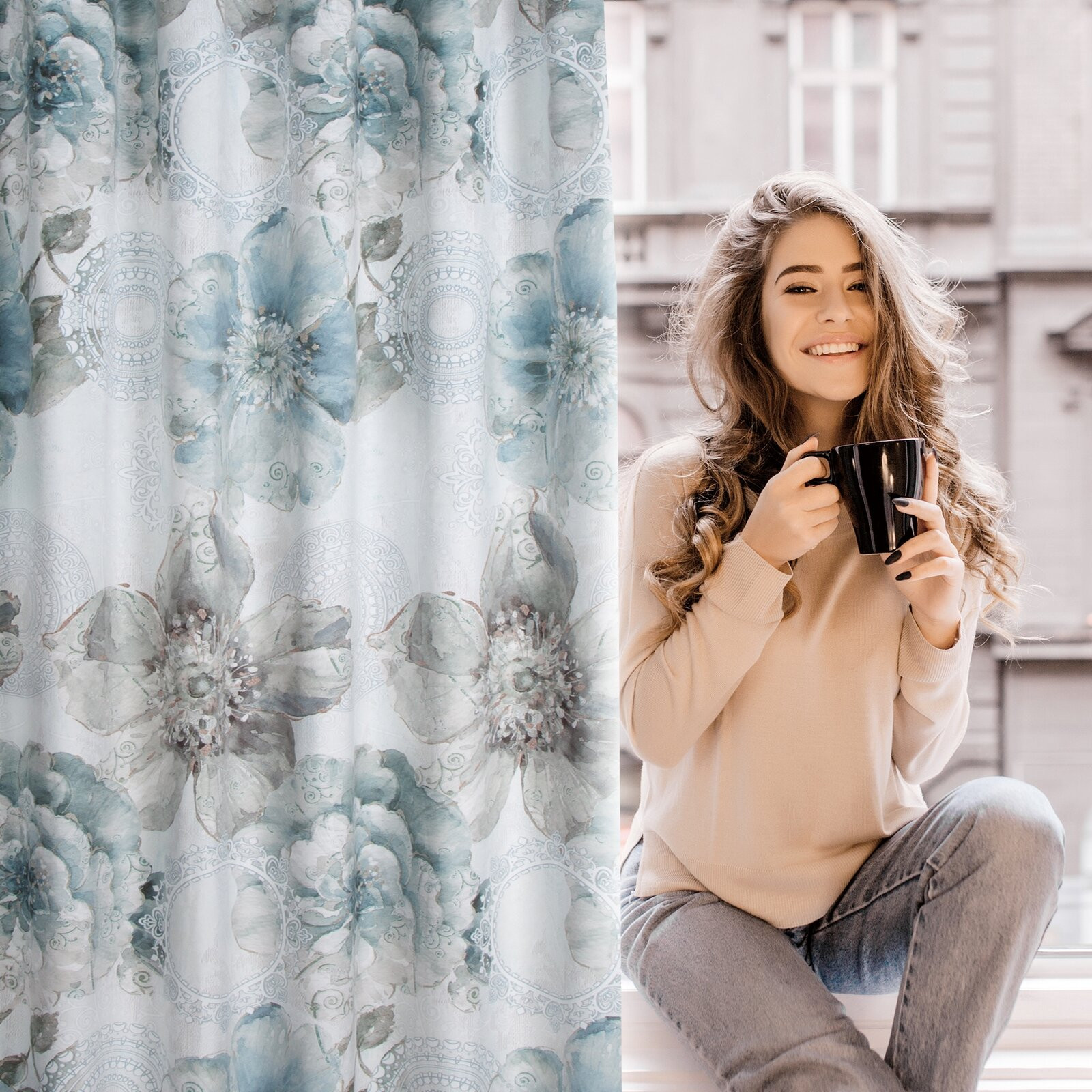 Hotový závěs VIVIAN tyrkysový - na pásce