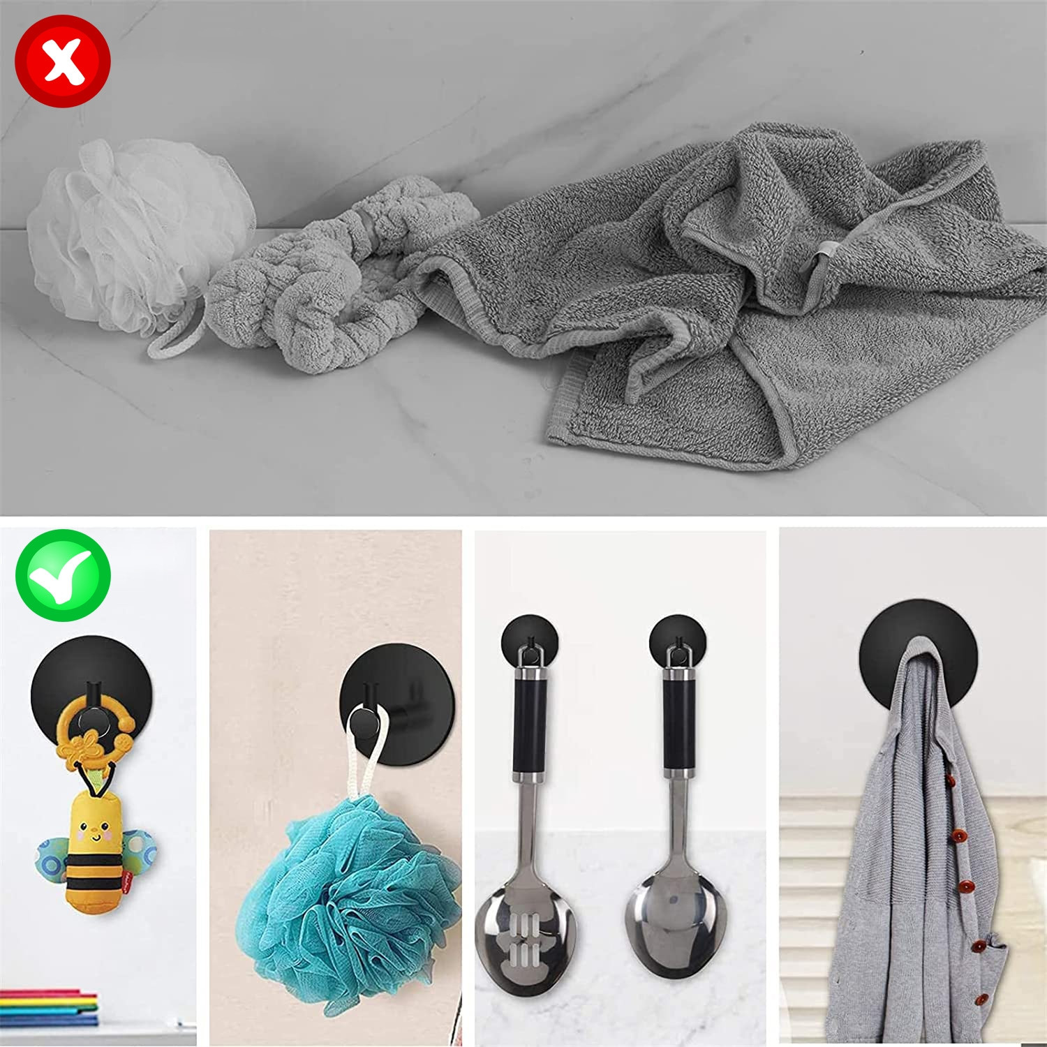 Sada čtyř koupelnových věšáků TAVAS černá (4 ks)