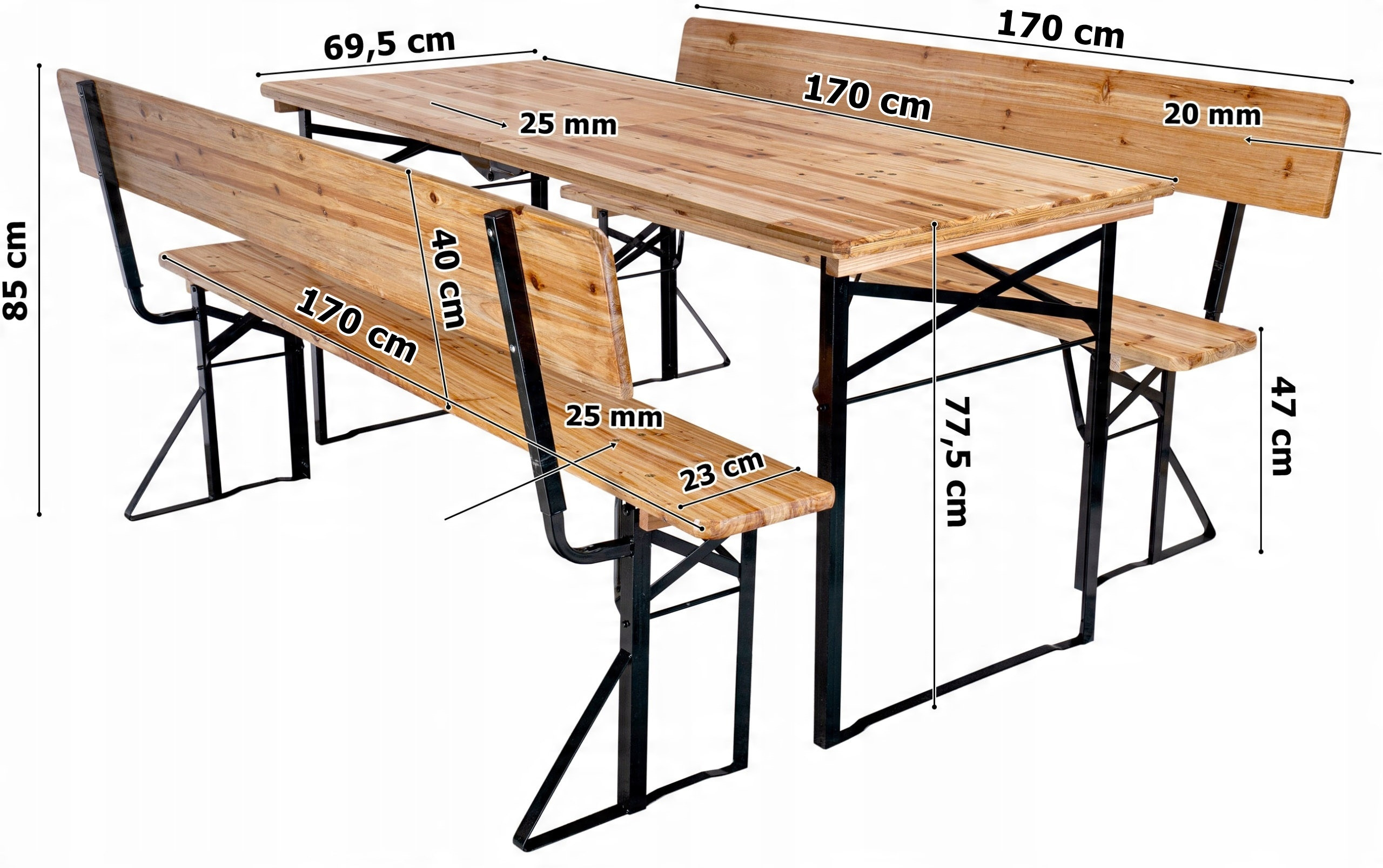 Zahradní stolek PORTER s lavicemi (2 ks)