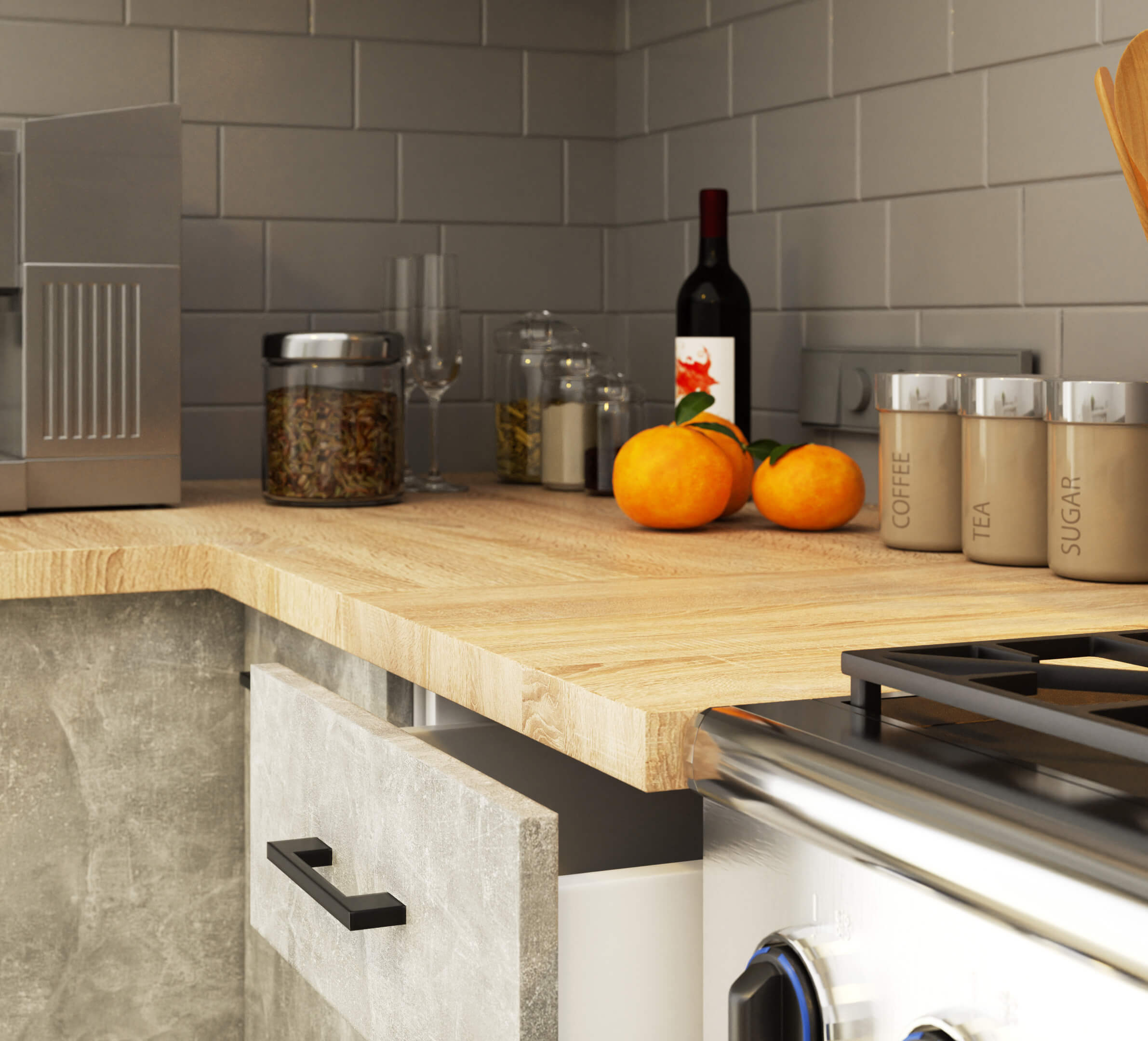 Kuchyňská linka OLIVIA H720 1.8 m s vitrínou beton