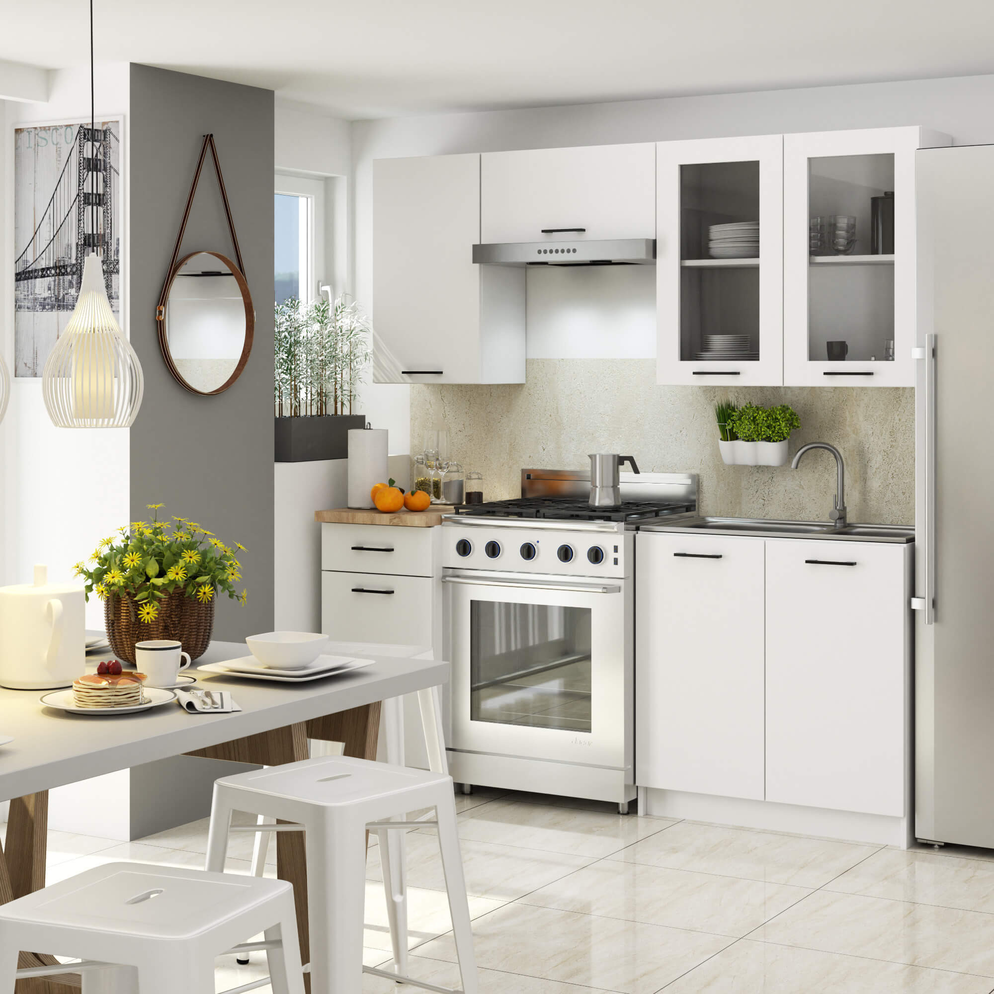 Kuchyňská linka OLIVIA H720 1.8 m s vitrínou bílá