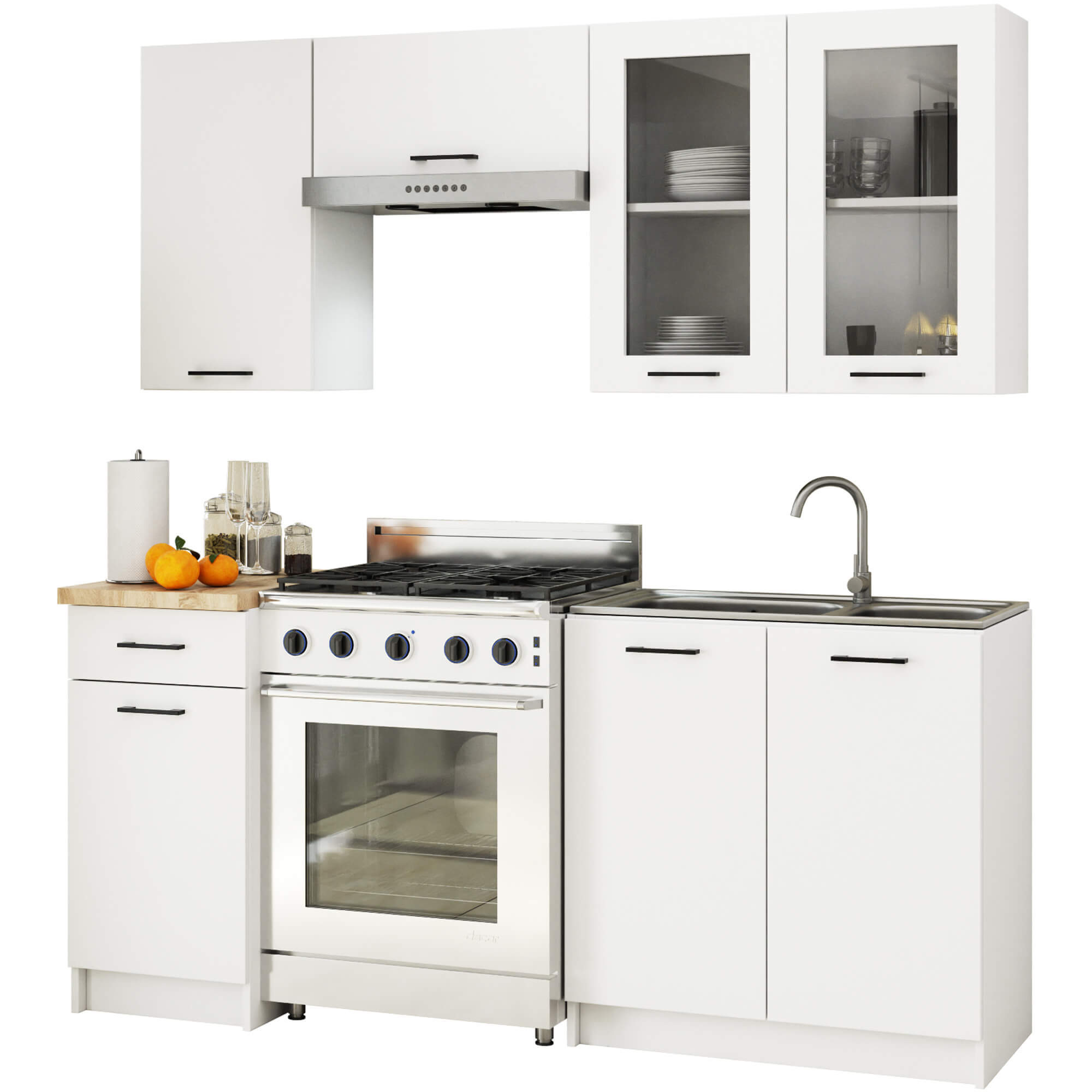 Kuchyňská linka OLIVIA H720 1.8 m s vitrínou bílá