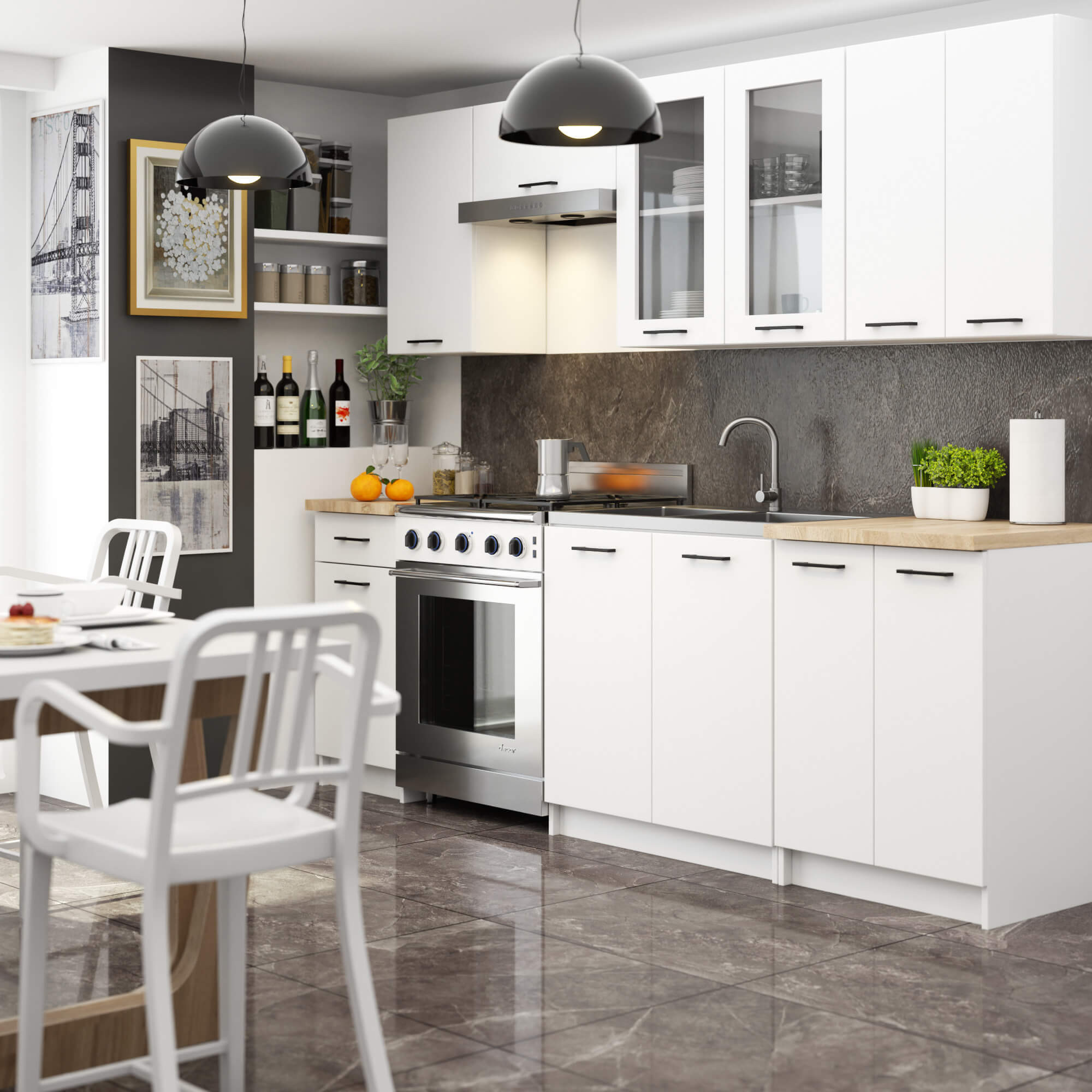 Kuchyňská linka OLIVIA V720 2.4 m s vitrínou bílá