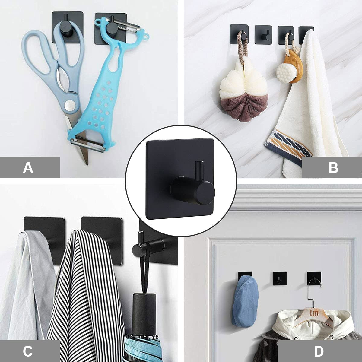 Sada čtyř koupelnových věšáků KOTOS černá (4 ks)