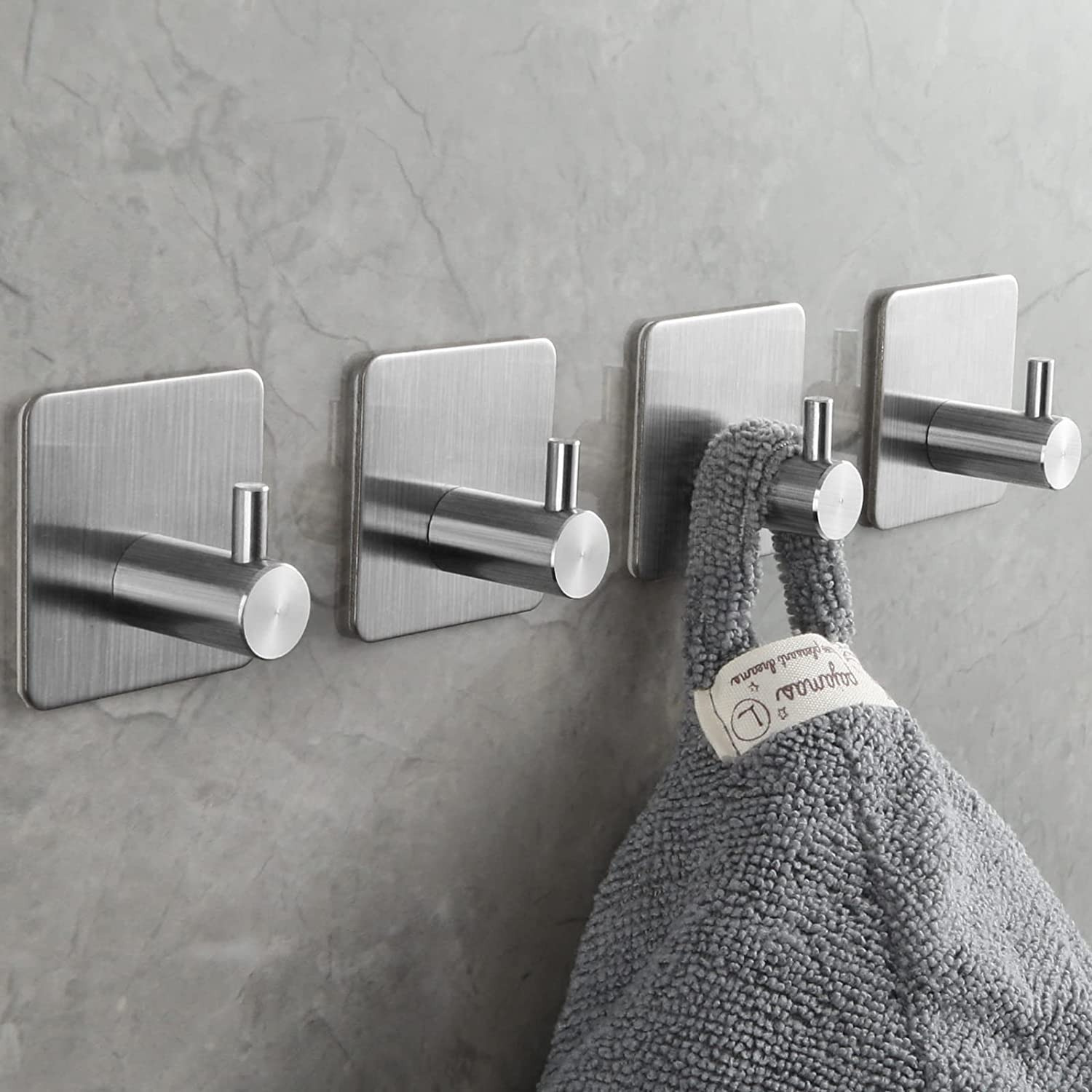 Sada čtyř koupelnových věšáků KOTOS stříbrná (4 ks)