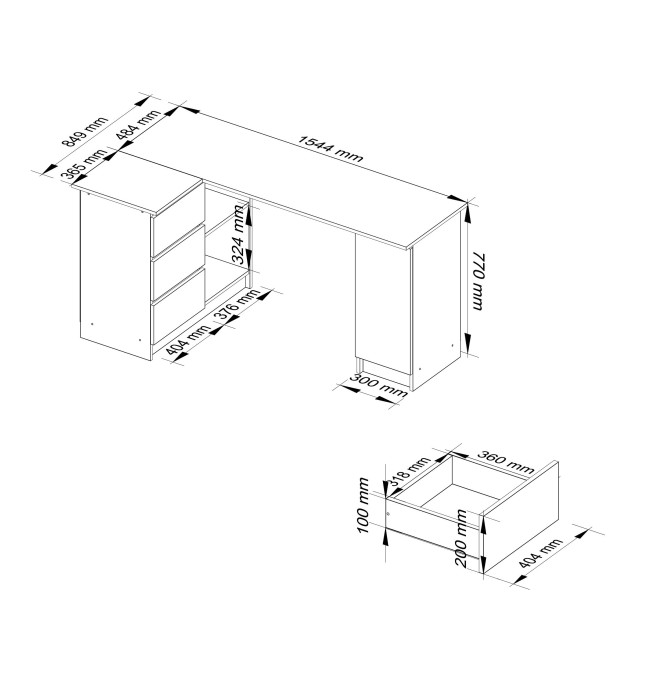 Rohový kancelářský stůl B20 155 cm levý, metalický lesk