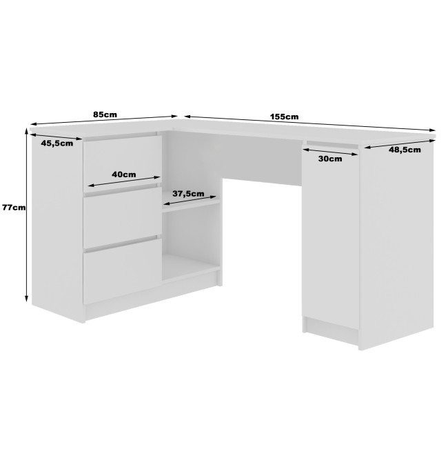 Rohový kancelářský stůl B20 155 cm levý, metalický lesk