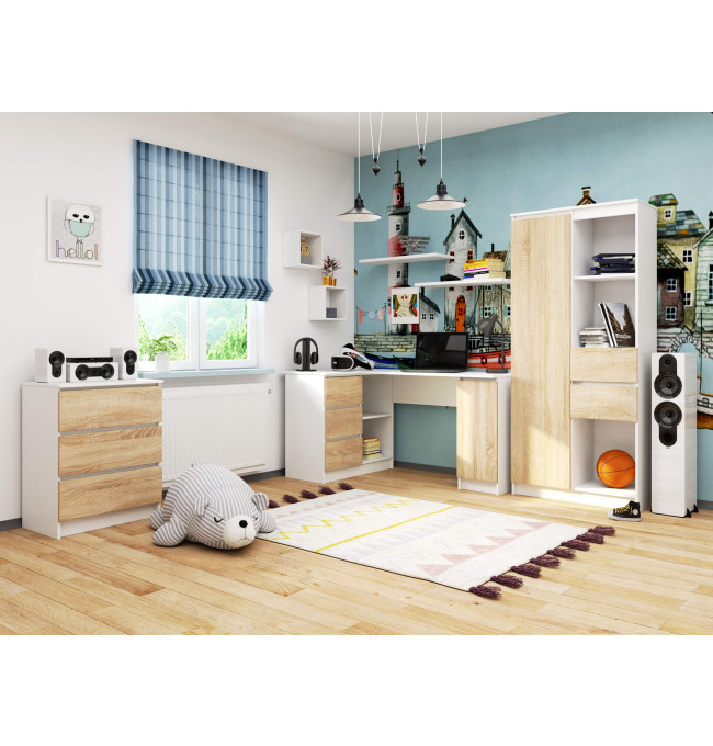 Rohový kancelářský stůl B20 CLP levostranný, bílý / sonoma