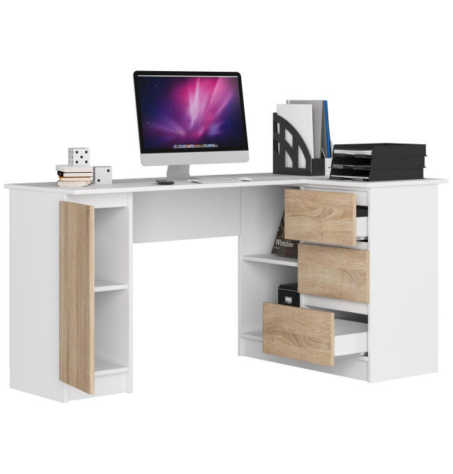 Rohový kancelářský stůl B20 CLP pravostranný, bílý/sonoma