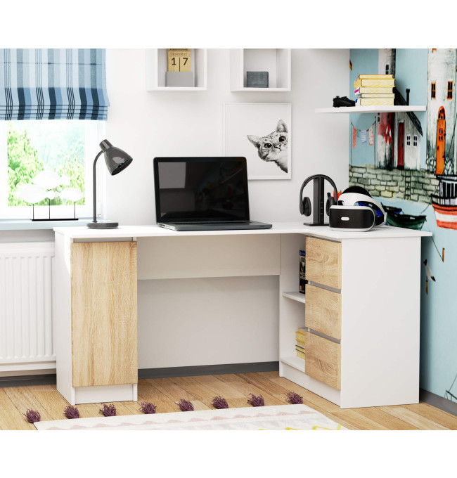 Rohový kancelářský stůl B20 CLP pravostranný, bílý/sonoma