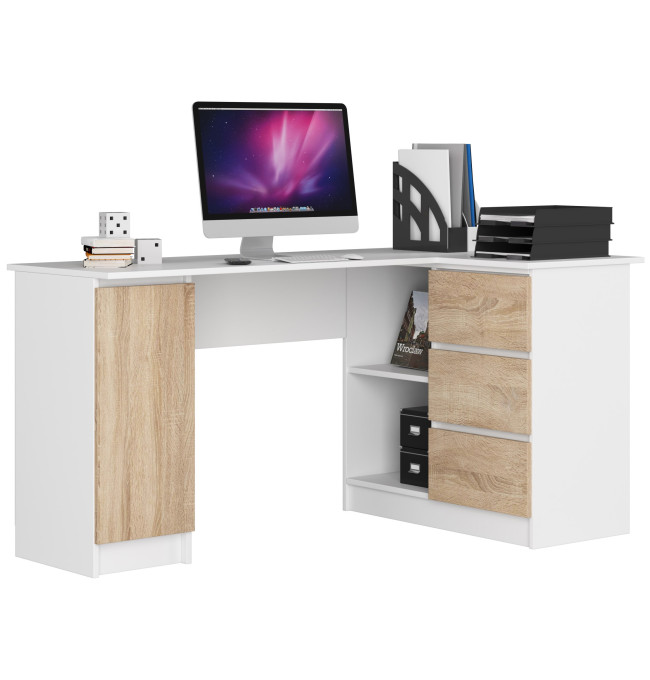 Rohový kancelářský stůl B20 CLP pravostranný, bílý/sonoma