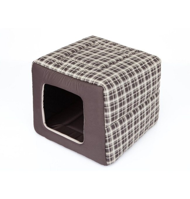 Bouda a pelíšek pro psa BUTTERFLY R4 károvaná, hnědá