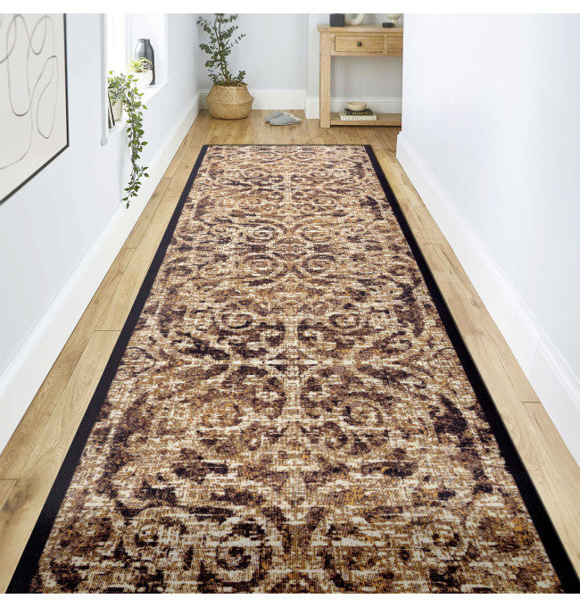 Protiskluzový běhoun DIGITAL - CLASSIC Ornament, béžový / hnědý