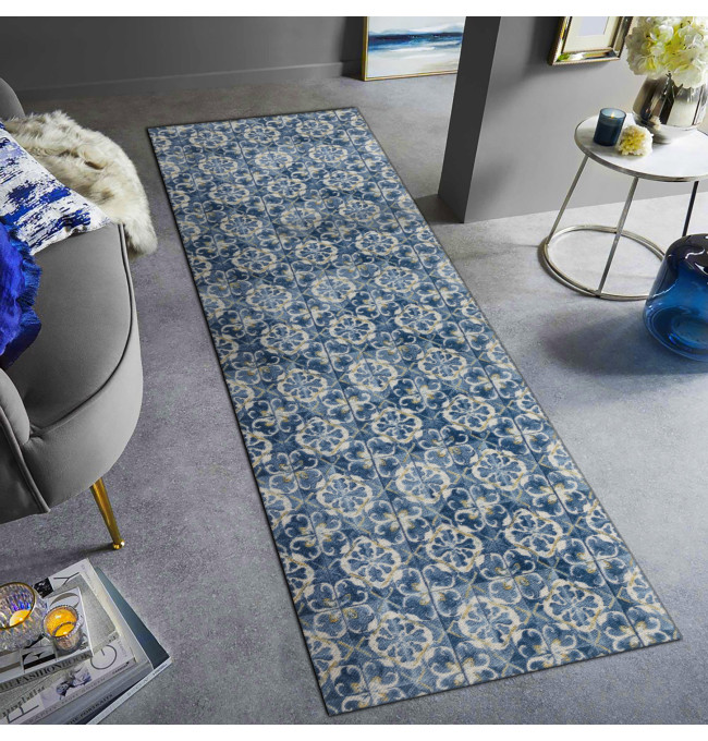 Protiskluzový běhoun DIGITAL lisabonský obklad, modrý / zlatý