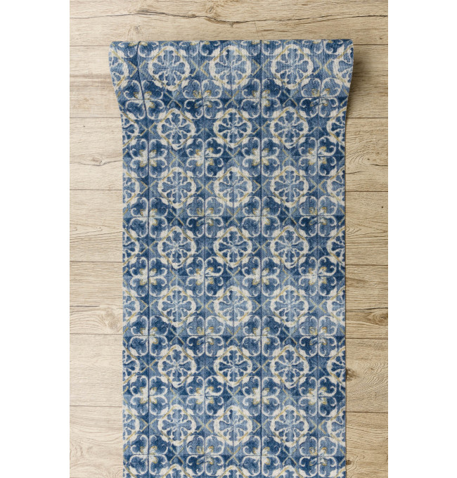 Protiskluzový běhoun DIGITAL lisabonský obklad, modrý / zlatý