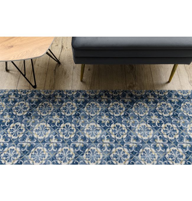Protiskluzový běhoun DIGITAL lisabonský obklad, modrý / zlatý