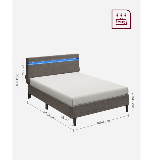 Kovová manželská postel s LED 140 cm RMB802G71