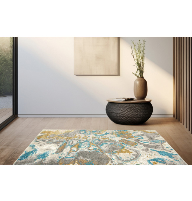 Koberec 6761A Zer Lux šedý / tyrkysový / zlatý