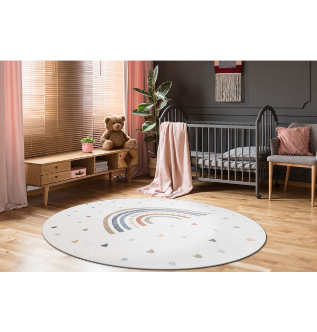 Koberec BONO 8302 duha / srdce, krémový / hnědý, kruh