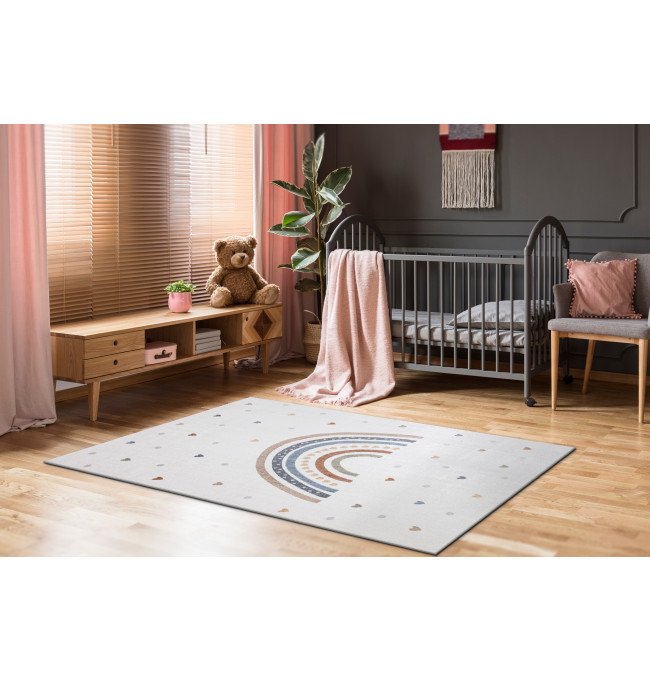 Koberec BONO 8302 duha / srdce, krémový / hnědý