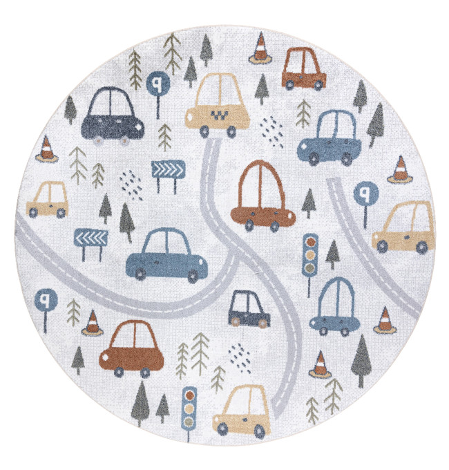 Koberec BONO 8436 auta / uličky, krémový / světle šedý, kruh