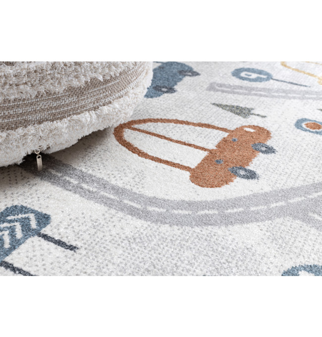 Koberec BONO 8436 auta / uličky, krémový / světle šedý, kruh